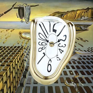 Lafocuse Gold Melting Clock for Shelf, Salvador Dali Clock Silent Non-Ticking Battery Operated Office Home Decor