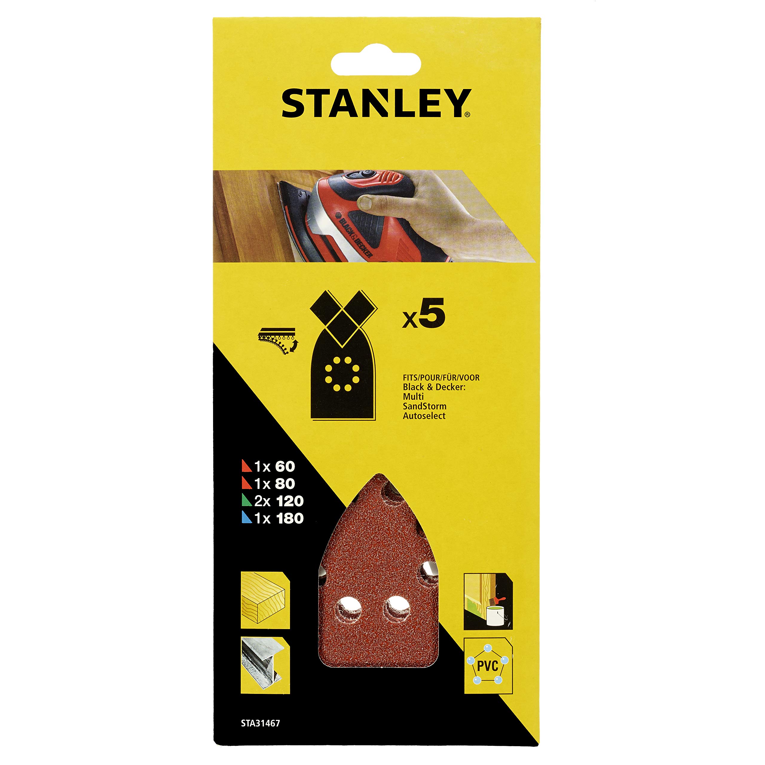 Stanley Quick Fit Multi Sander Sheets Assorted Grit Pack of 5