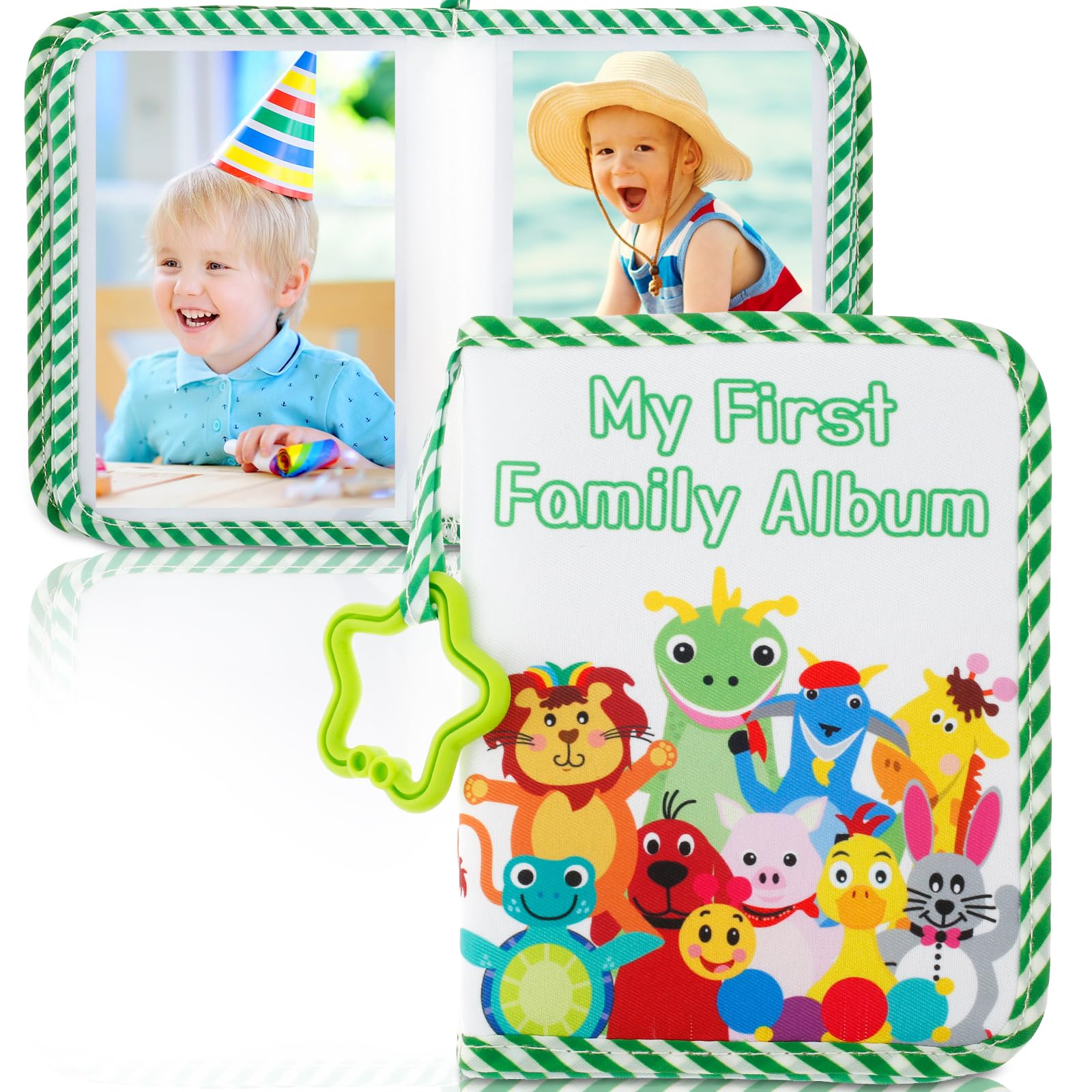 Shaojian Unisex Infant Green Baby Photo Album My First Photo Album Baby Memory Book Bright Color Soft Cloth Kids' Personalized Photo Albums Holds 4X6 Inch Pictures For Family Newborn Toddlers Shower(Green)