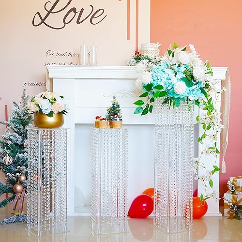 Miniatura 2 de Jarrones acrílicos para centros de mesa de boda para mesas, 2 piezas de 23.6 pulgadas de alto, jarrón geométrico de suelo, soporte de flores de