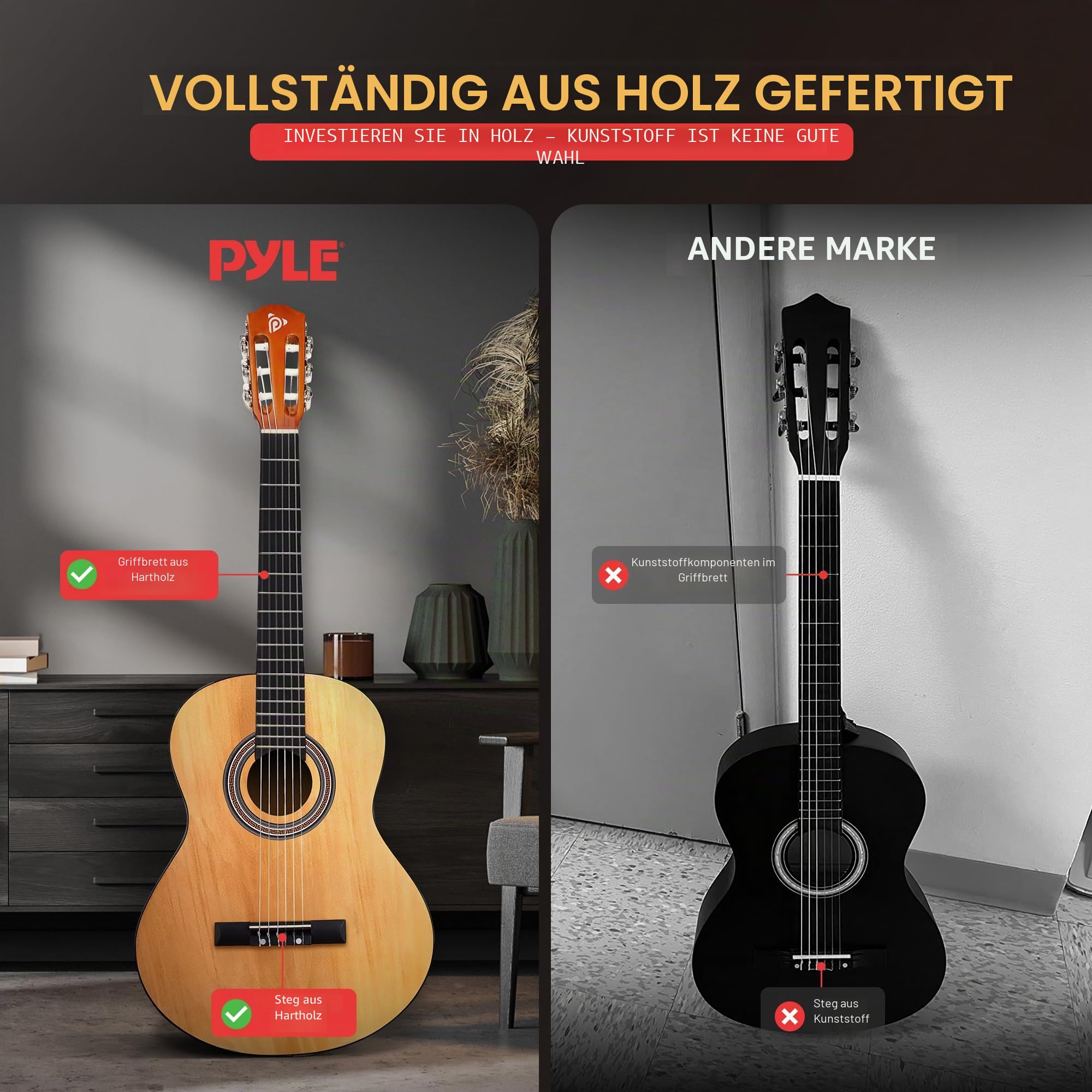 Pyle Akustikgitarre für Linkshänder, Anfänger, 1/4 Junior-Größe, aus Holz, Nylon-Saiteninstrument mit Kapodaster, Gurt, extra Saiten-Set, Gigbag, Gitarren für Anfänger, Erwachsene, Jugendliche, 76,2