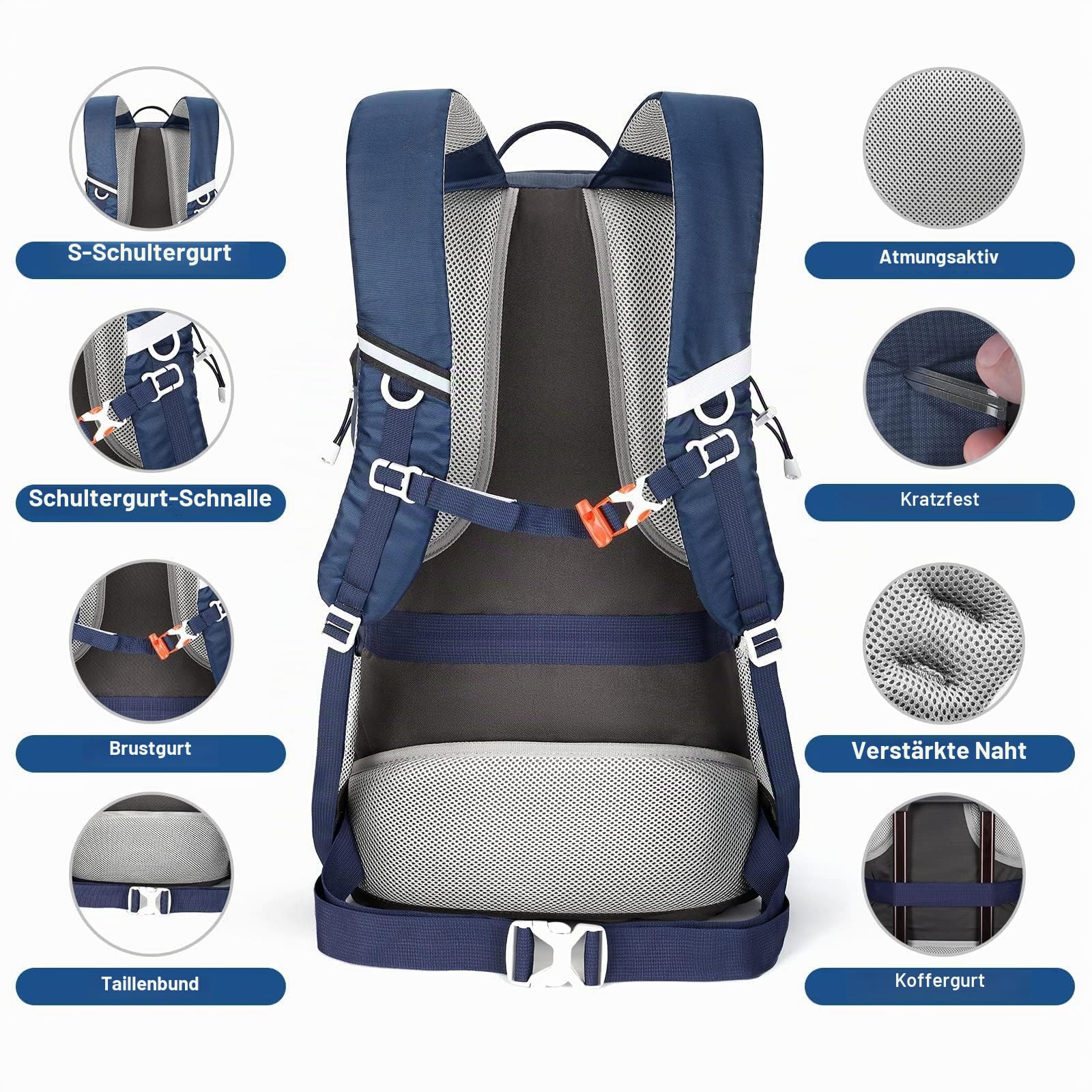 HOMIEE Wanderrucksack Herren Damen 45L Wasserdichter Rucksack Leichter Trekkingrucksack Groß Reiserucksack Sportrucksack mit Reflexstreifen für Campingplätze Radfahren Bergsteigen Reisen