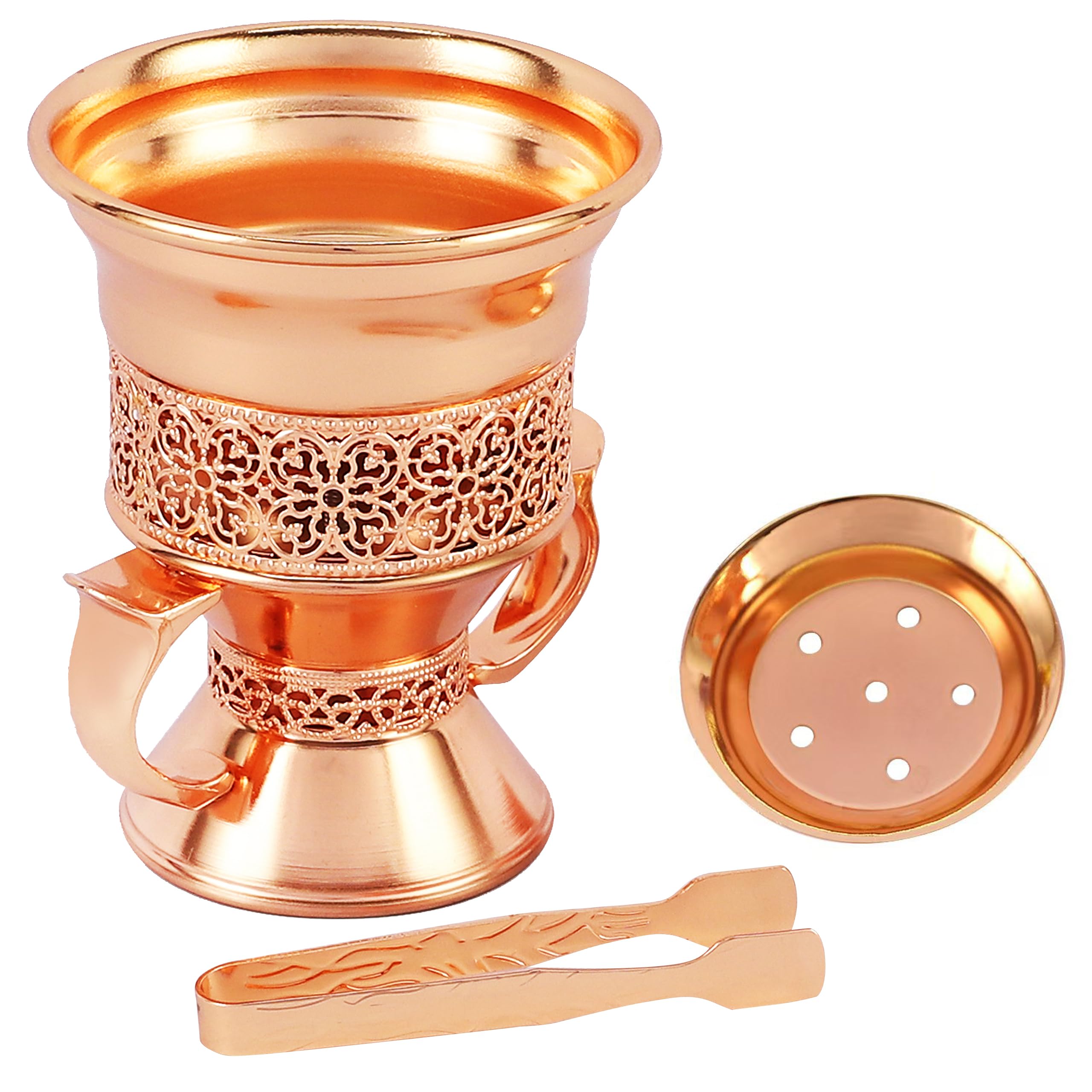 Metal Frankincense Resin Incense Burner, Incense Censer, Portable Bakhoor Burner, Charcoal Bakhoor Burner, Myrrh Burner with Tongs for Yoga, Spa Aromatherapy (Rose Gold)