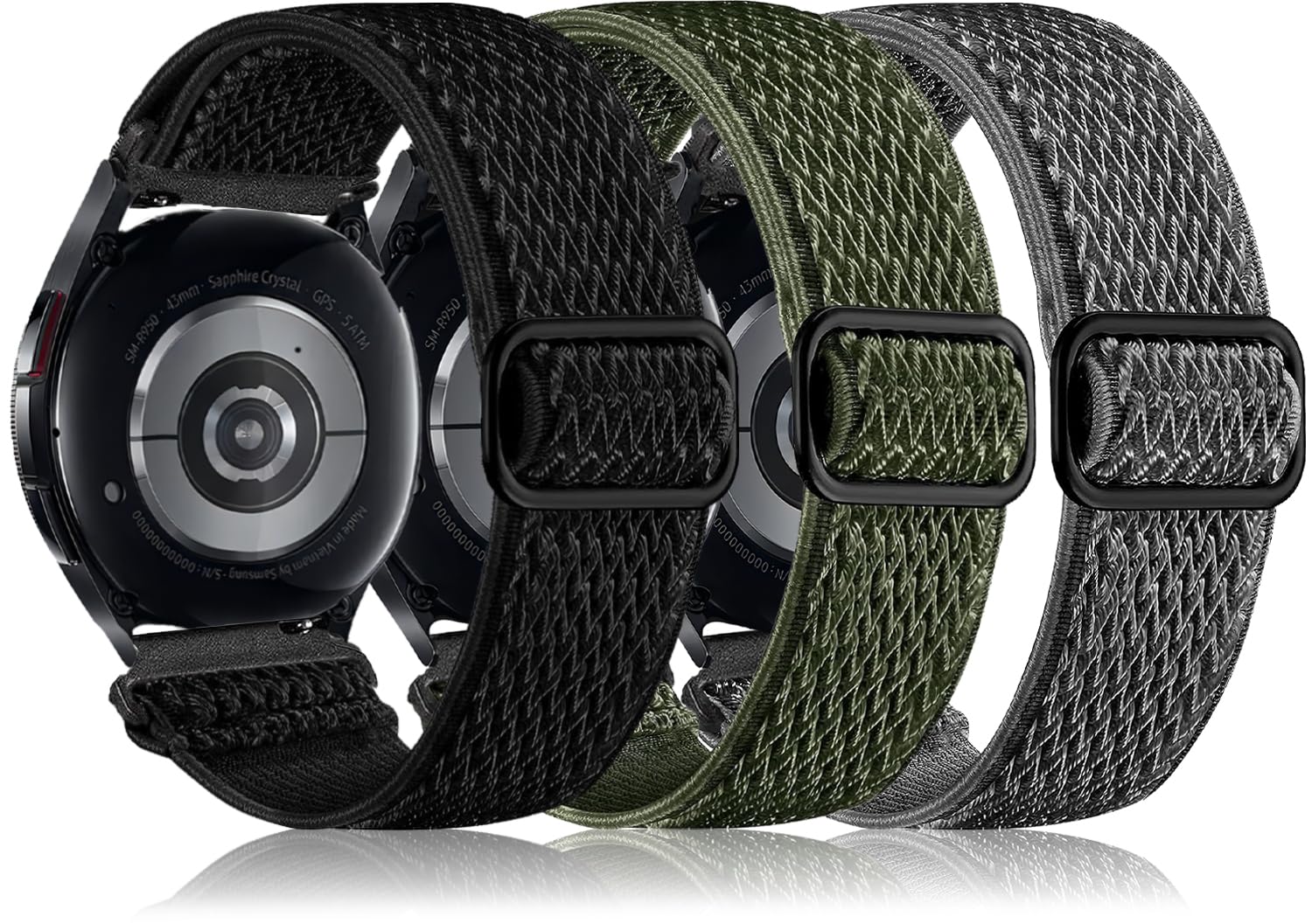 3 Pack Elastic Bands for Galaxy Watch 7/6/5/4 Bands 44mm 40mm/5 Pro Strap 45mm, Samsung Galaxy Watch 6/4 Classic Band 43/42/46/47mm/Active 2/3 41mm Women Men, 20mm Soft Nylon Sport Stretchy Wristband