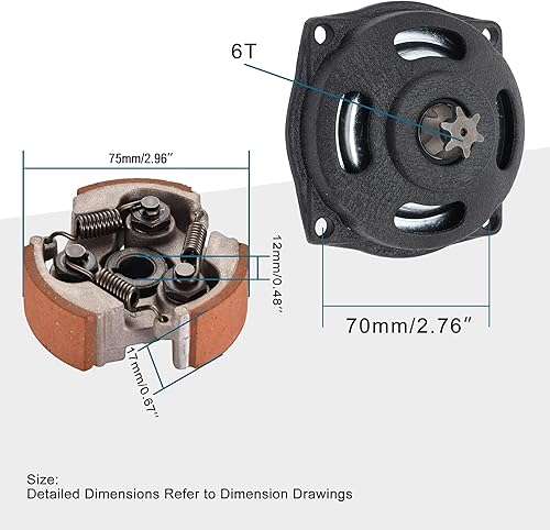 Miniatura 2 de GOOFIT Pequeña caja de engranajes de tambor de 25H y 6 dientes, kit de almohadilla de embrague de tambor con ranura para motor de 2 tiempos, 47 cc,