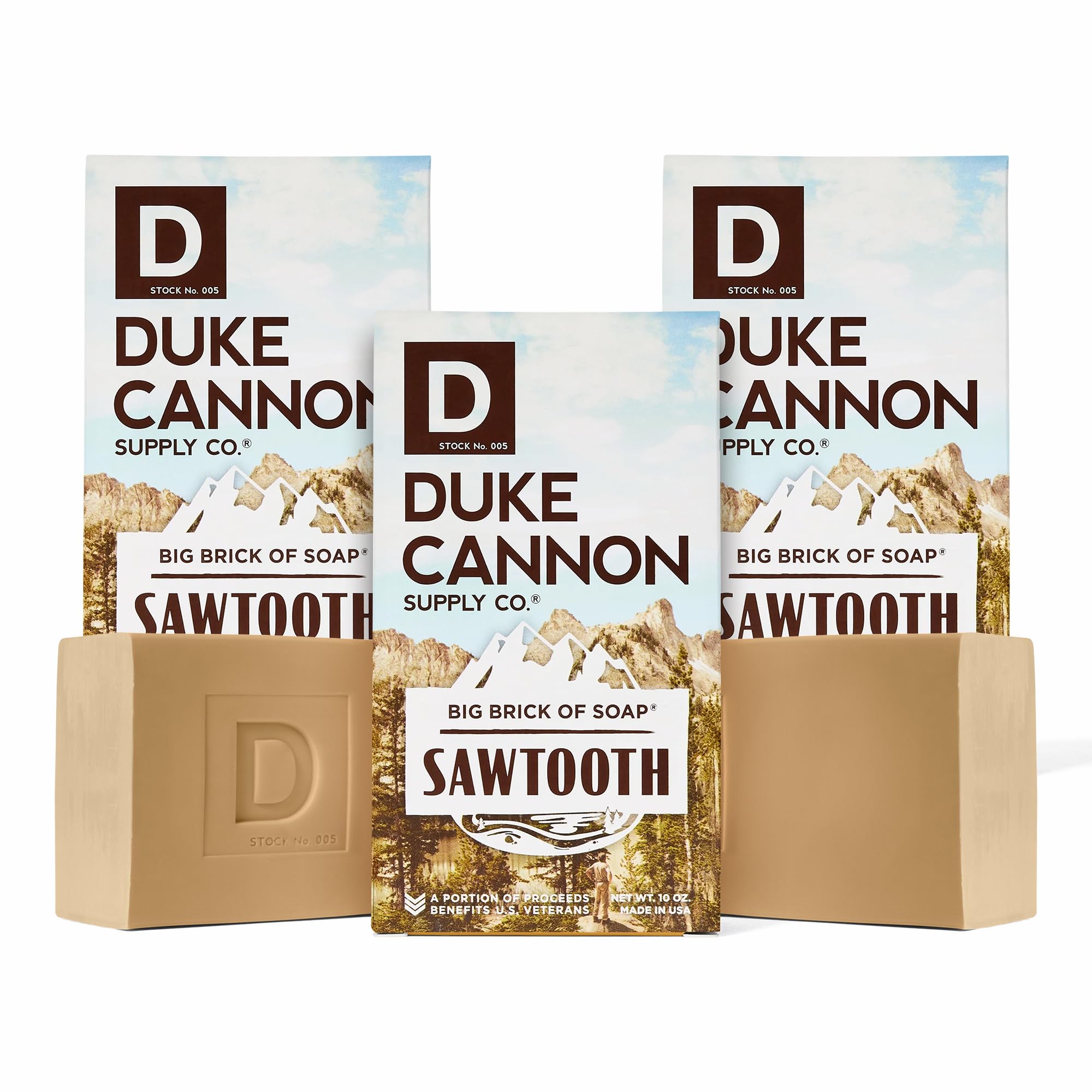 Duke Cannon Supply Co. Big Brick of Soap for Men - Sawtooth, Alpine Air and Cedarwood Scent, 10 oz (Pack of 3)