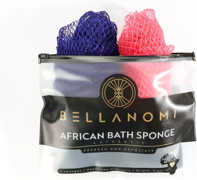 Esponja de banho de rede africana Bellanomi Sapo, 2 unidades, nylon, azul-marinho e rosa