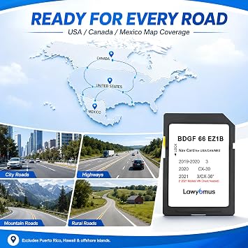 BDGF66EZ1B Navigation SD Card for Mazda 3 and CX-30, HUD and Speed Limits | Fits Mazda 3 2019-2020, CX-30 2020 and Select 2021 Mazda 3/CX-30 (VIN Check Required); Offline Maps, US/CA/MX Maps