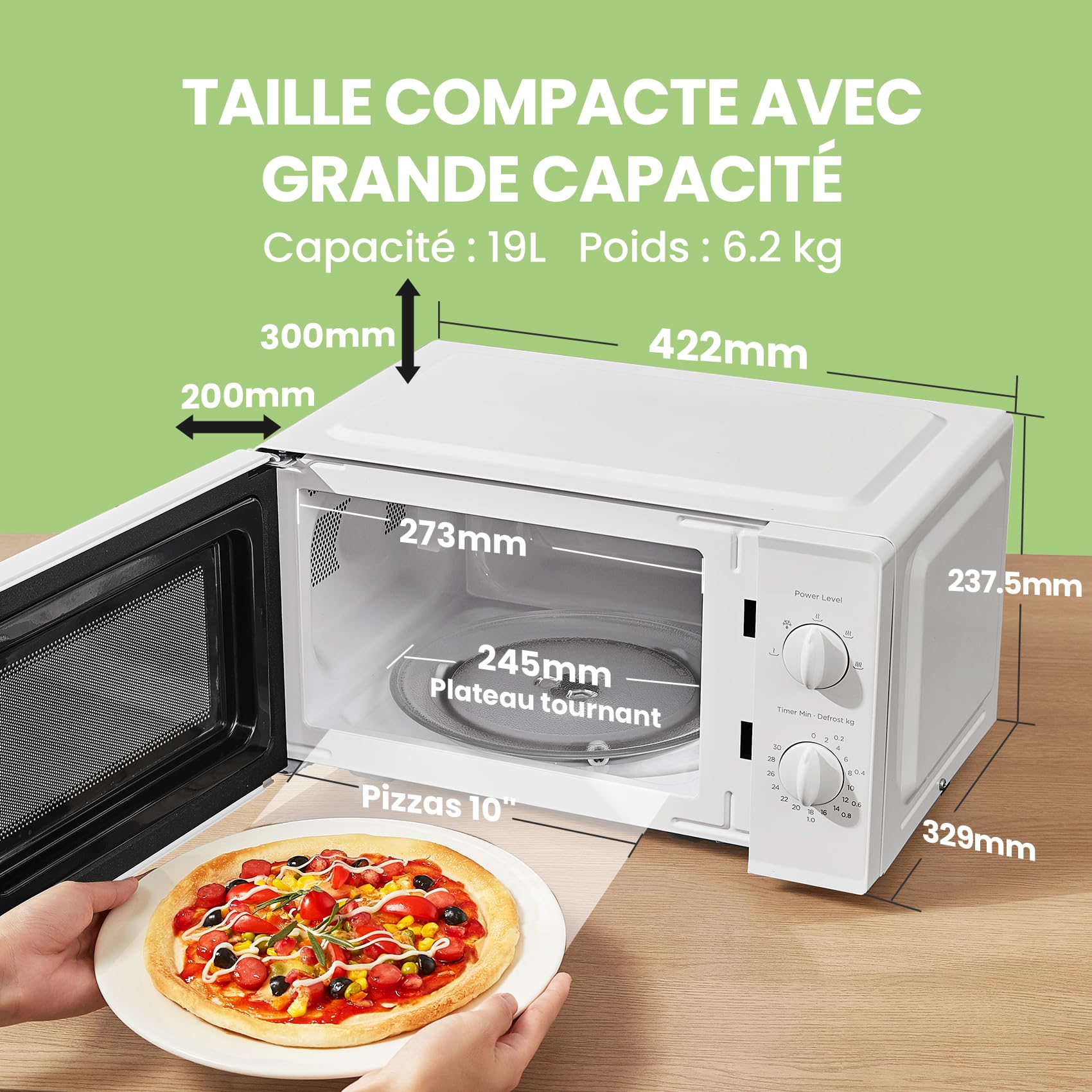 COMFEE' CMO-MP012OC(WH) Micro-ondes Onduleur, 700W de Puissance, 5 Niveaux de Puissance, Décongélation, Minuterie de 30 minutes, 19L, Blanc