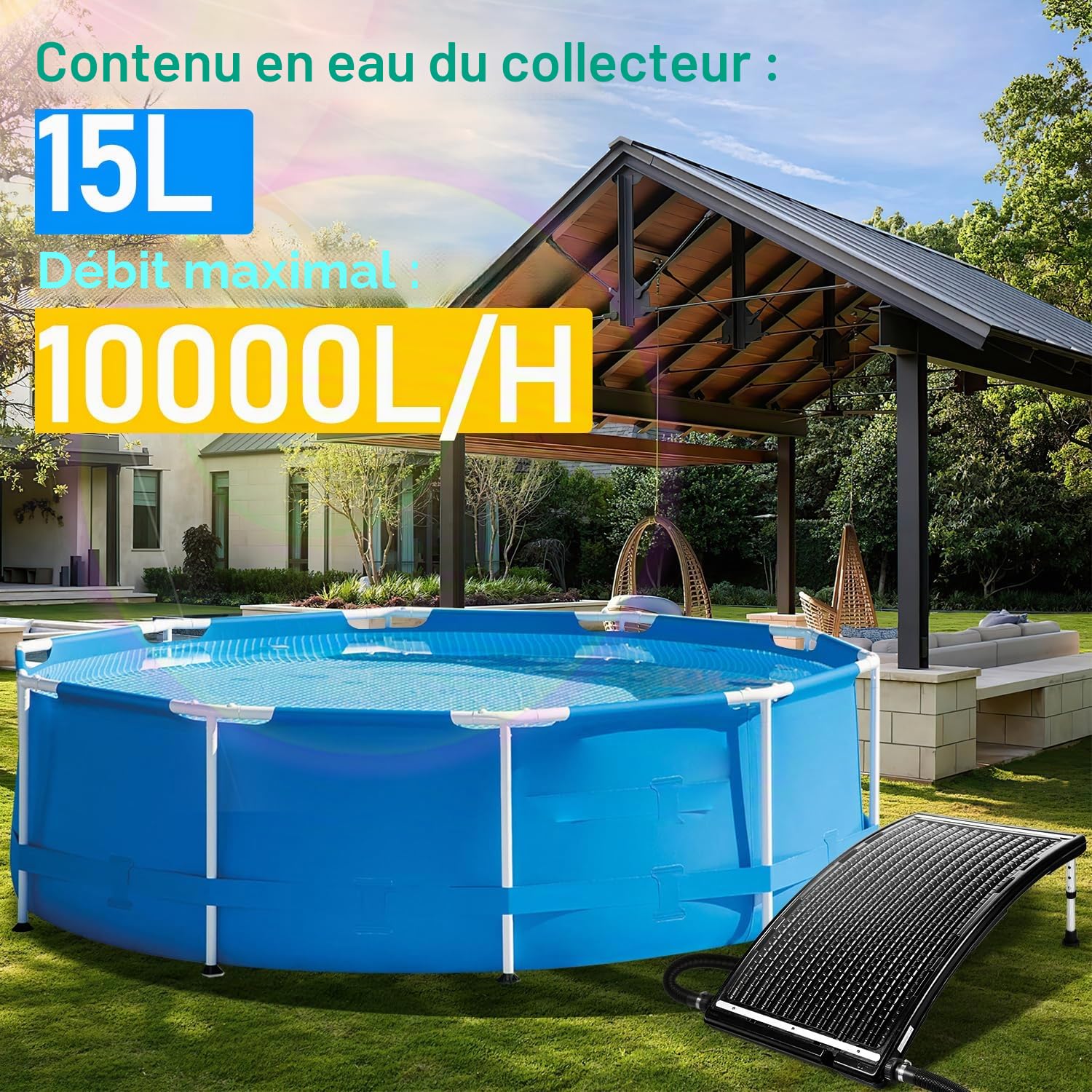 Chauffage solaire de piscine - 110 x 65 x 15 cm - Panneau solaire - 10 000 l/h - Connexion 38-40 mm - Extensible - Installation solaire pour eau chaude, douche de jardin, piscine