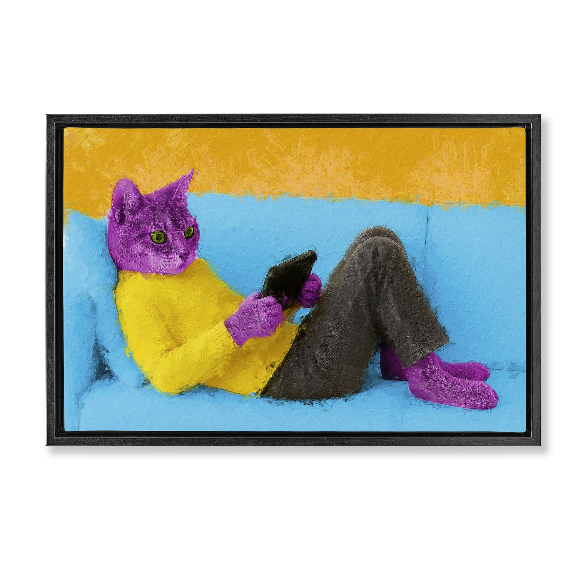 'Vibrant Cat Playing Game'| Floating Frame Canvas Art