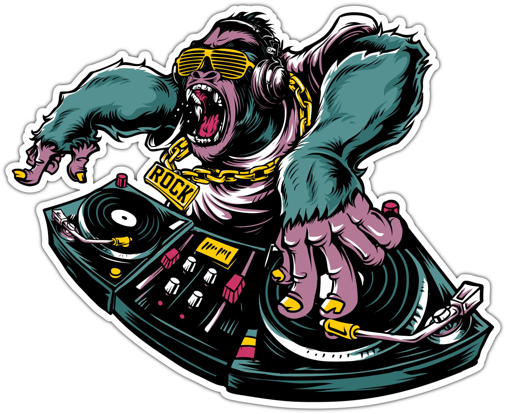 Gorilla Monkey Ape DJ Music Rock Party Car Bumper Vinyl Sticker Decal Good for any flat surface Laptop Bumper Skateboard Luggage 5"X4" sb44
