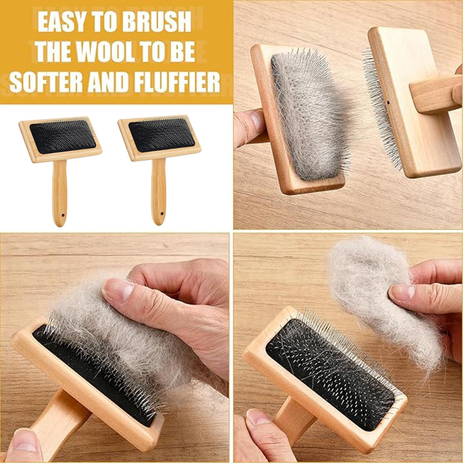 Brochas de cardado para lana – Juego de peine de mezcla de lana con mango de madera, ideal para lana, manualidades, alfombras de fieltro, cepillo de pelo de animales, procesamiento