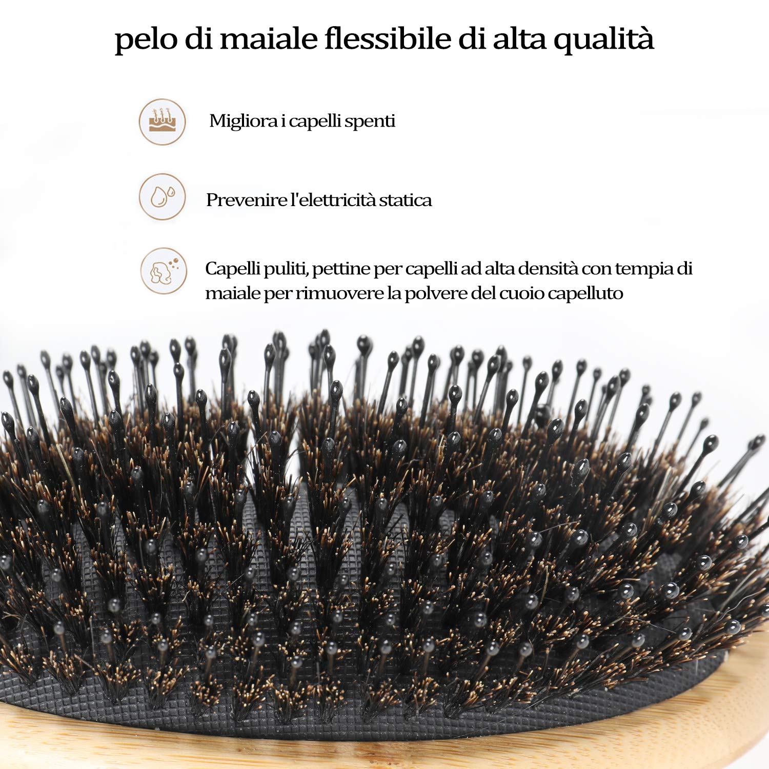 ANGNYA Spazzola con Setole di Cinghiale con Manico in Bambù,Spazzola per Capelli Professionale e Pettine Capelli a Coda di Metallo Massaggiare il Cuoio Capelluto…