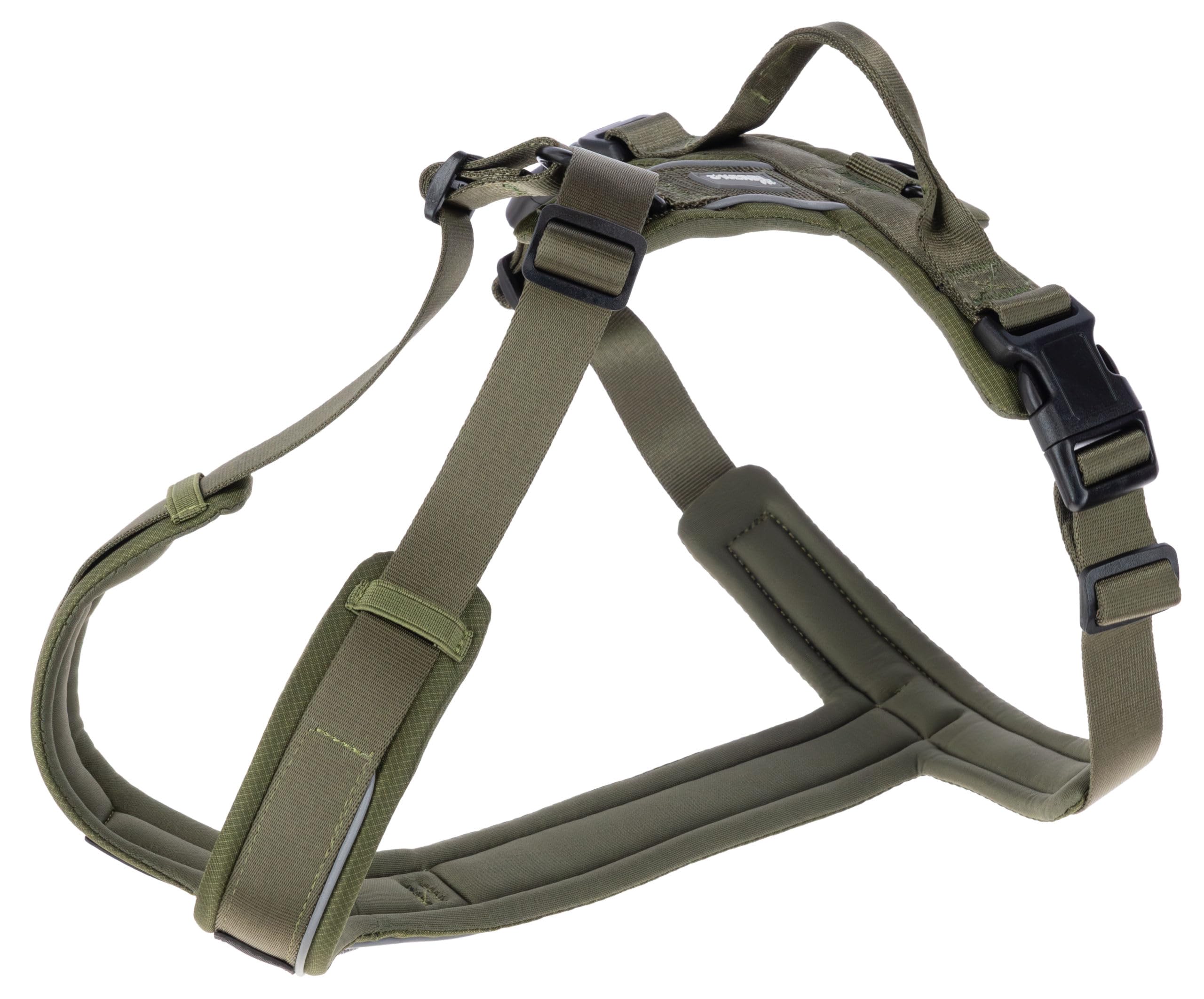 Kerbl Pet Dallas Olive Green Harness Neck 36-50cm Chest 46-60cm Nylon Y Shape Reflective with Clip Fastener for Medium Large Dogs
