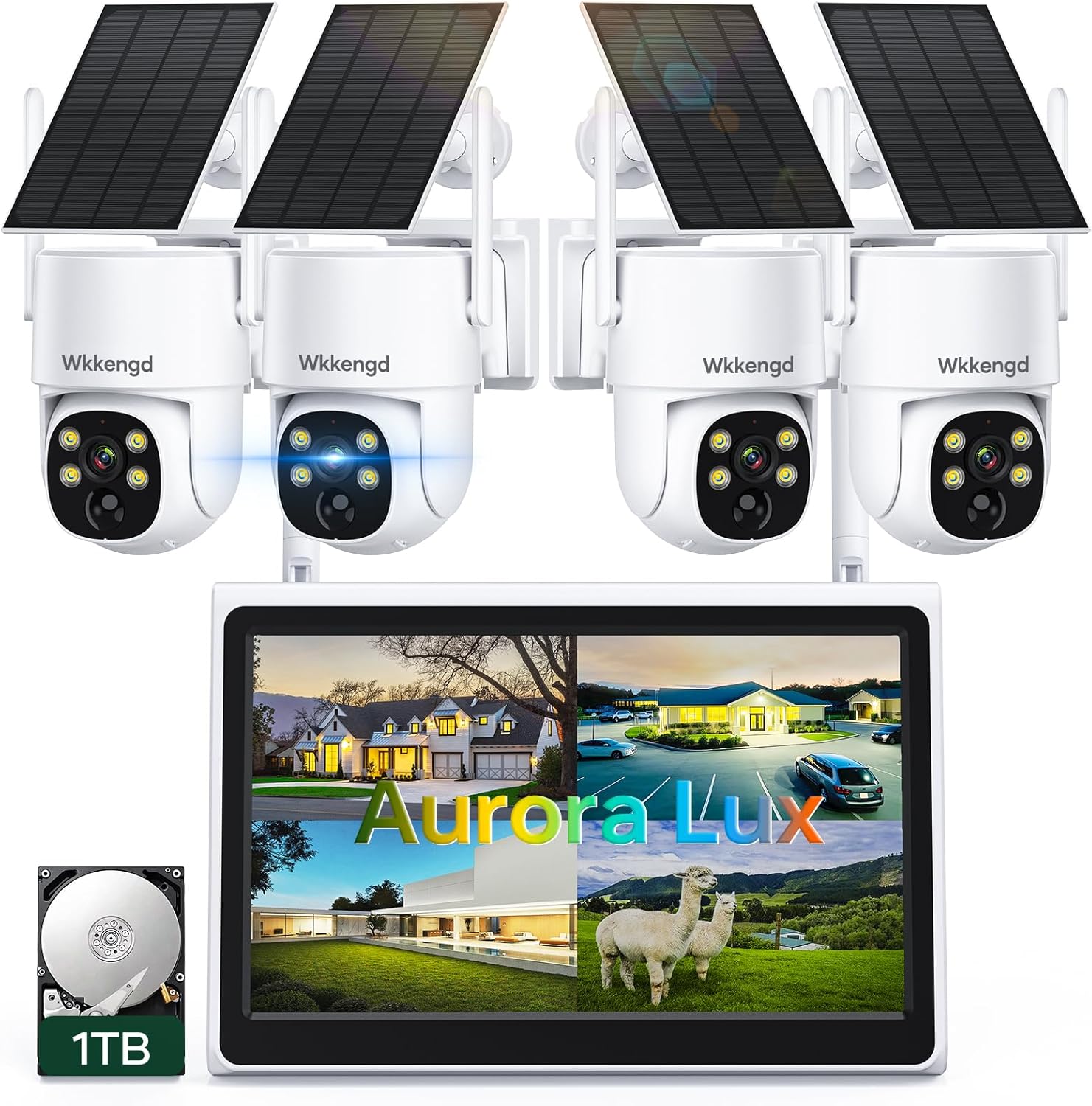 Solar Security Wireless Camera System with 10″ Monitor, 2K F1.0 Super Aperture PTZ Battery Powered Cameras for Home Security, Pre-Installed 1TB HDD, Aurora Lux True Full Color Night Vison Solar Security Wireless Camera System with 10″ Monitor, 2K F1.0 Super Aperture PTZ Battery Powered Cameras for Home Security, Pre-Installed 1TB HDD, Aurora Lux True Full Color Night Vison