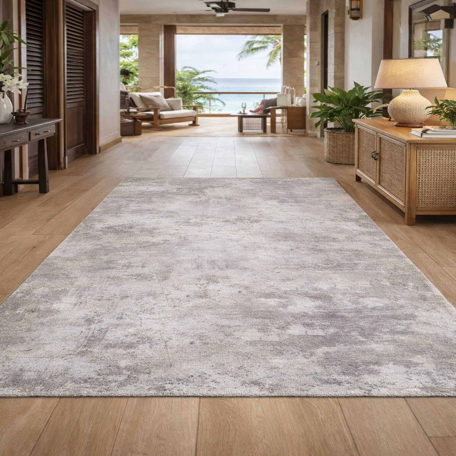 Teppiche Wohndeko für Wohnzimmer Schlafzimmer Aesthetic Room Decor,Abstraktes Vintage-Muster, Grau, Weiß, 155 x 200 cm