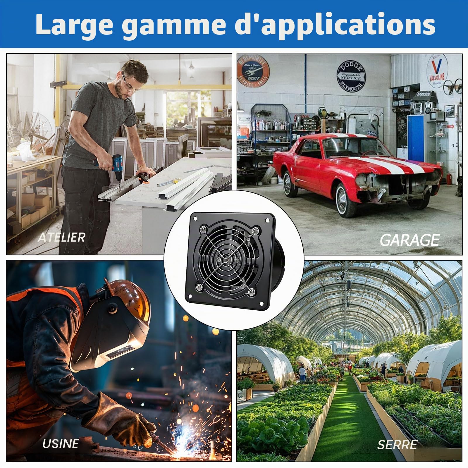 100 mm Extracteur d'Air, Ventilateur Mural 140m³/h avec Clapet Anti-Retour Matériau Métallique, Prévention de l'Humidité et Refroidissement, pour Salle de Bain, Cuisine, Bureau, WC, Garage - Noir