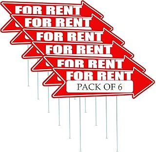 Red For Rent Arrows Yard Sign Double Sided With Stakes Large 16 Inch By 5 Inch Arrow Bright Rental Property Signs (6)