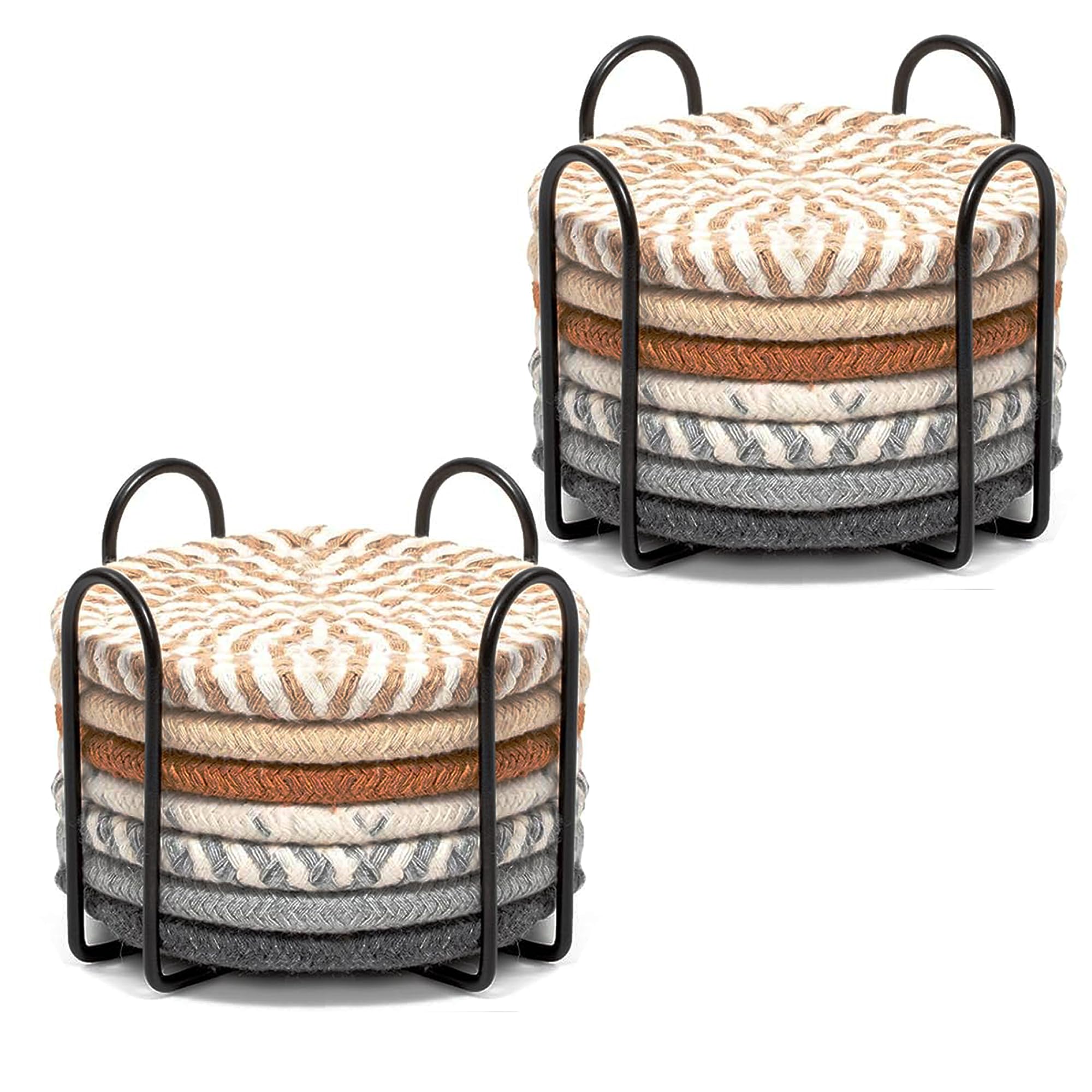 16Pcs Woven Coasters for Drinks Absorbent Cotton Table Coasters Set with Holder for Coffee Bar Home D cor