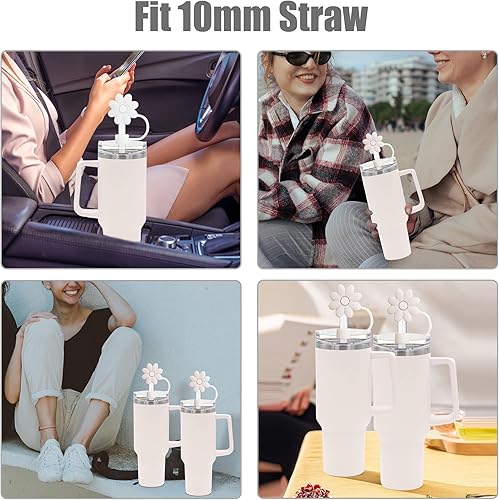 Miniatura 5 de 4 fundas de paja de flores para tazas Stanley de 30 y 40 onzas, accesorios de vaso ajustables, tapas de popote de silicona para copas Stanley,