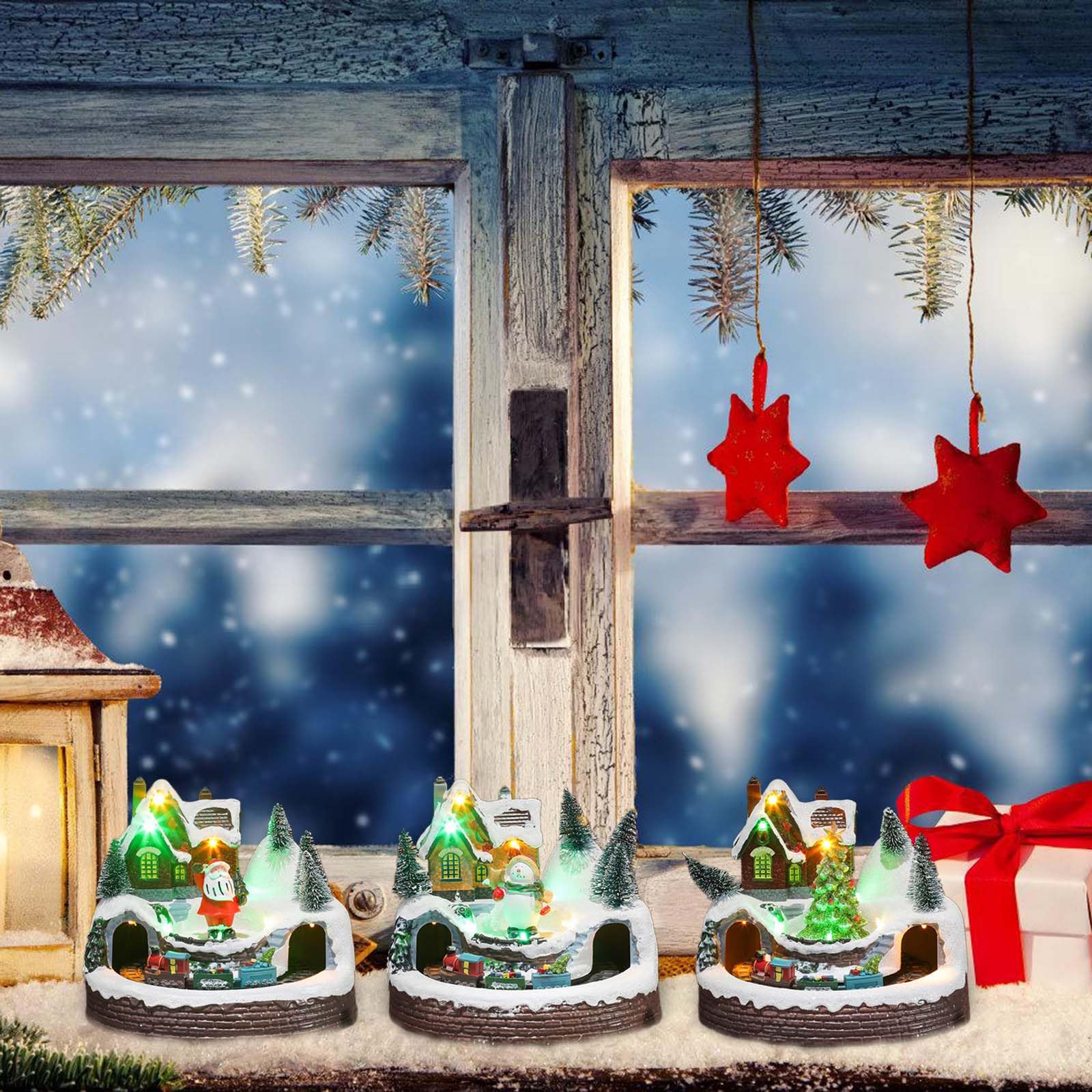 ビンテージ　クリスマス駅舎の装飾品 動く列車　音楽が流れます ビンテージ クリスマス駅舎の装飾品 動く列車 音楽が流れます Amazon