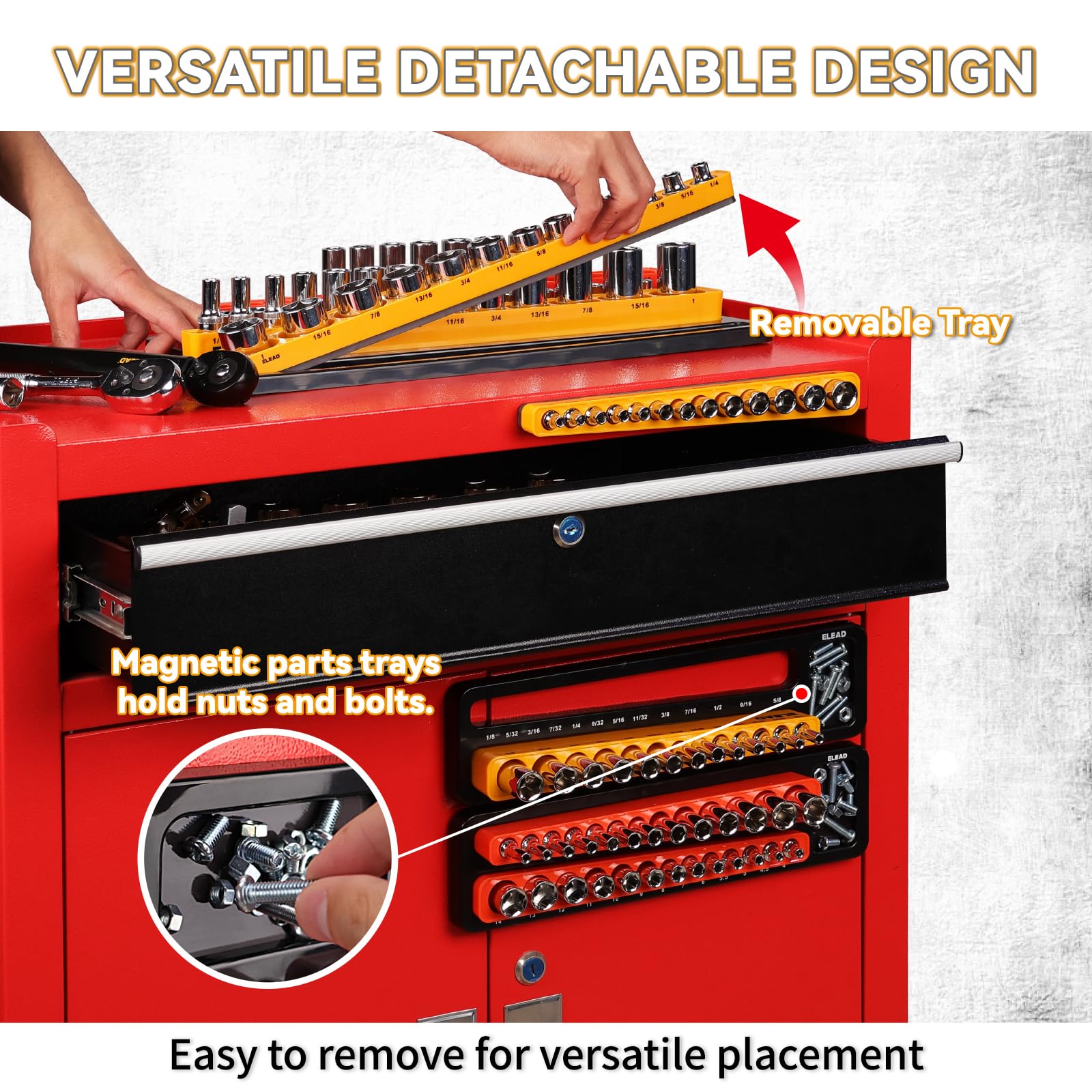 ELEAD Magnetic Socket Holder Organizer Set - 6-Piece Durable 1/2, 1/4, 3/8 Inch Drive Holder, Tool Box Storage Tray for Wrench, Screwdriver, Mechanic Tools, Portable Toolbox Accessory