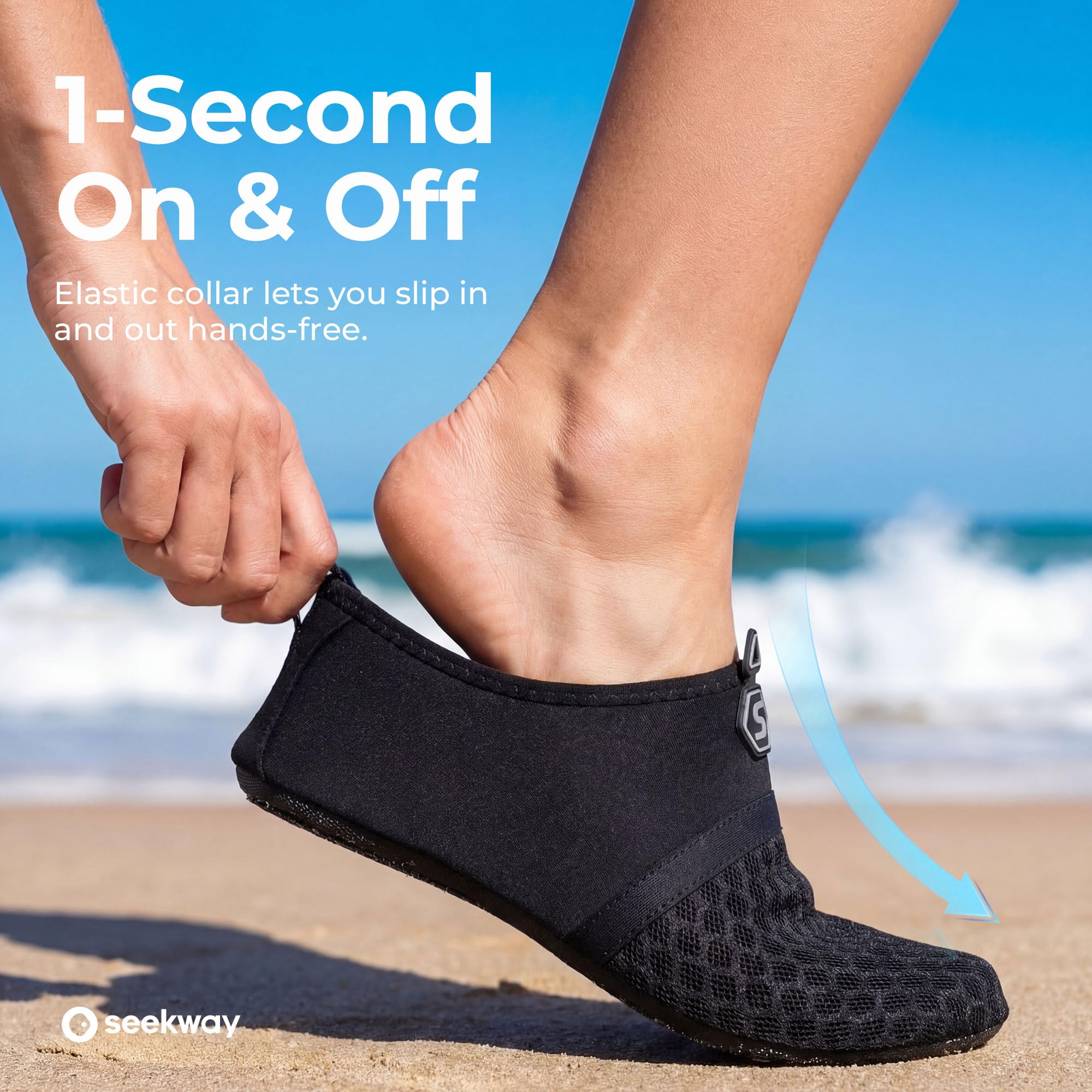 SEEKWAY Scarpe da acqua da donna e uomo, ad asciugatura rapida, calzini da spiaggia a piedi nudi, antiscivolo, piscina, surf, fiume, lago, yoga, 1A-Splice Nero, 10-11 Women/9-10 Men