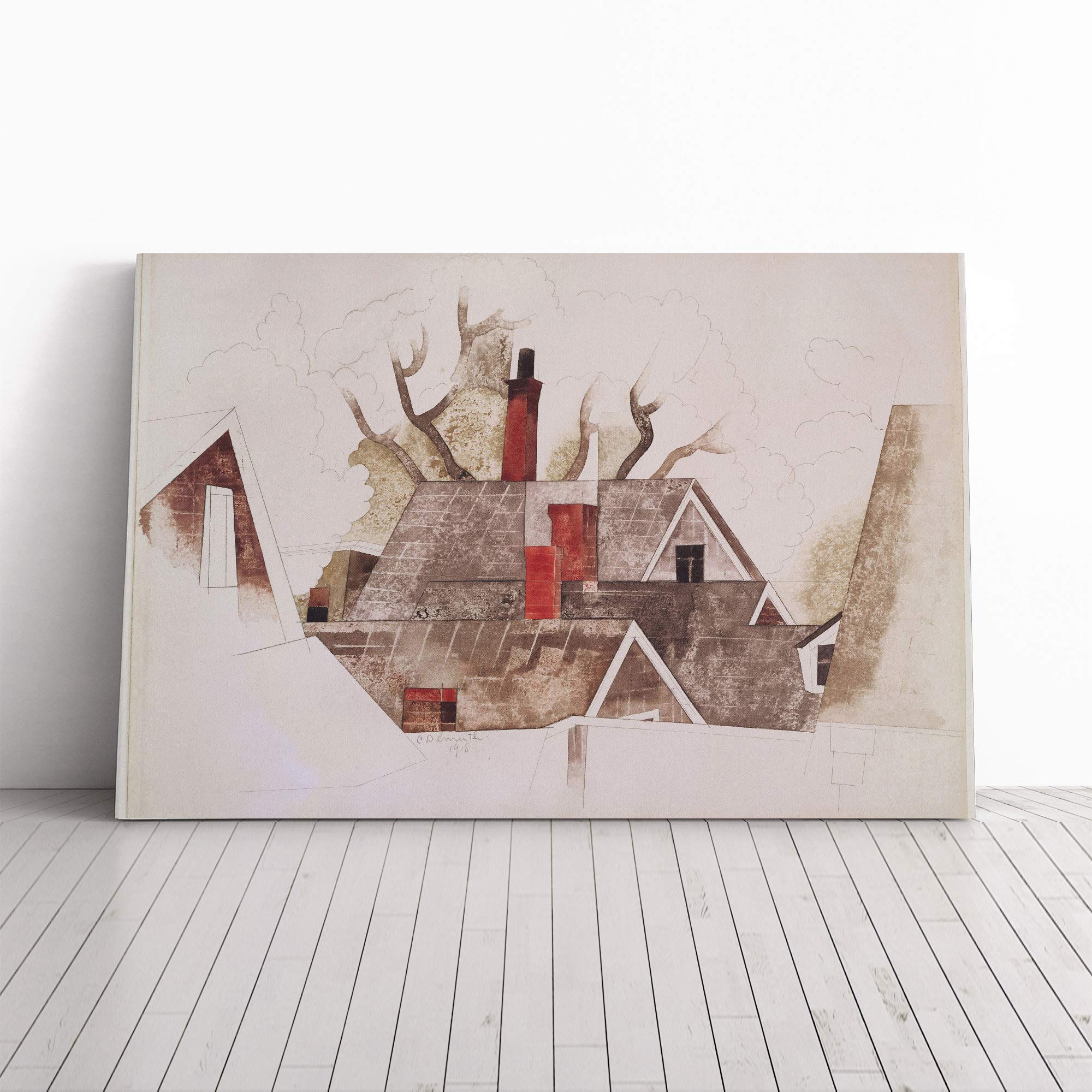 Charles Demuth Red Chimneys Canvas Print | Gallery Wrapped 30mm Frame Wall Art | 20x14 inches | Ready to Hang | Modern Picture | Living Room Bedroom Lounge Office