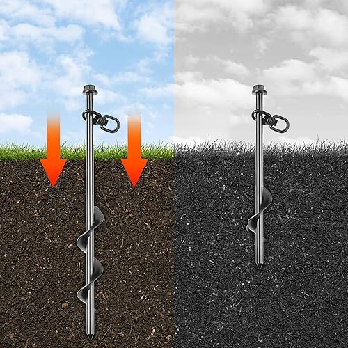 Miniatura 5 de Onlyme Paquete de 6 anclajes de tierra resistentes para vientos fuertes, anclajes de barrena para cobertizo de cochera a tierra