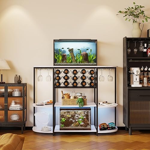 Miniatura 2 de Saudism Home Mini bar mesa de vino, gabinete de licor de 47 pulgadas con soporte para copa de vino, mesa de cocina con almacenamiento, mesa de café