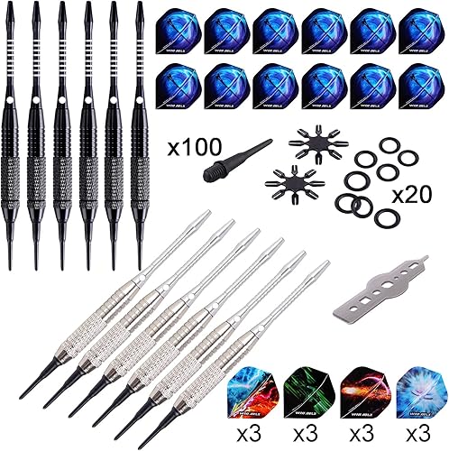 Miniatura 2 de WIN.MAX Darts Plastic Tip - Soft Tip Darts Set - 12 Pcs 18 Gram with 100 Extra Dart Tips 12 Flights Flight Protectors and Wrench for Electronic Dart