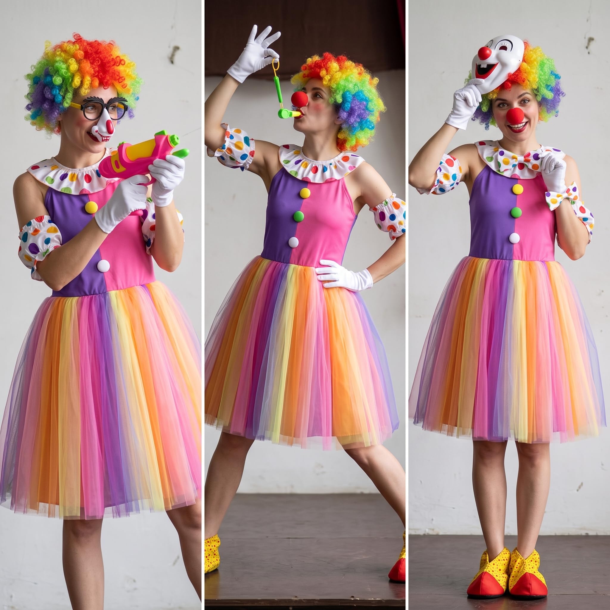 Clown Kostüm Erwachsene Damen 11-teiliges Set für Fasching, Karneval & Halloween – Zirkus Kostüm Damen