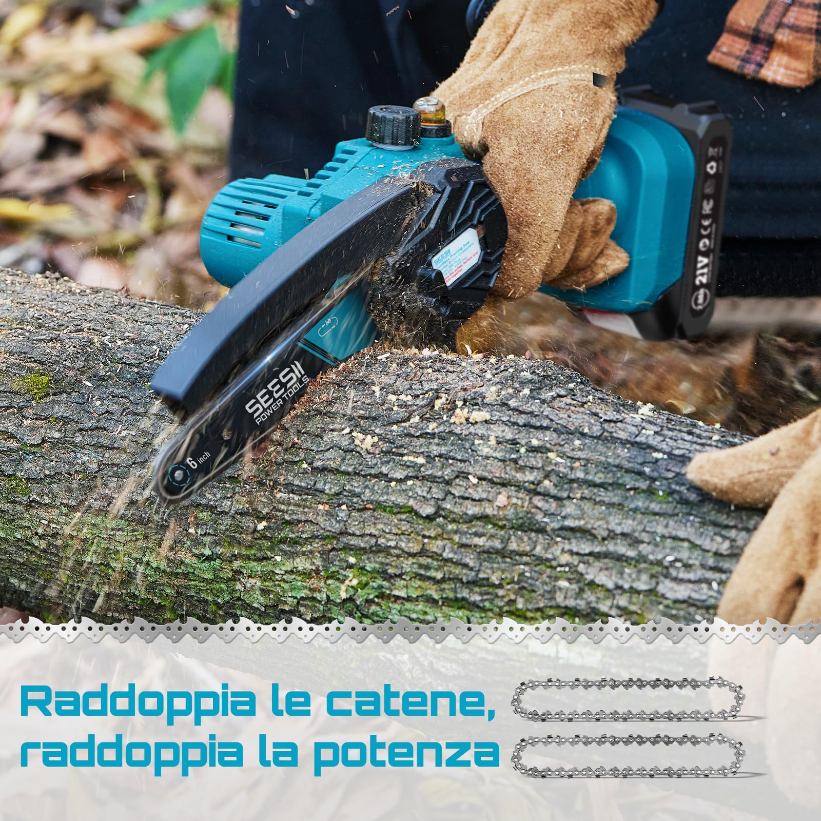 SEESII 6 Pollici Mini Motosega a Batteria Portatile 2x2.0Ah