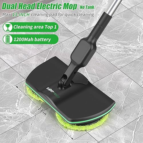 Miniatura 2 de Trapeador eléctrico giratorio, almohadilla de limpieza máxima de 13 pulgadas, trapeador eléctrico inalámbrico, limpiador de piso laminado para