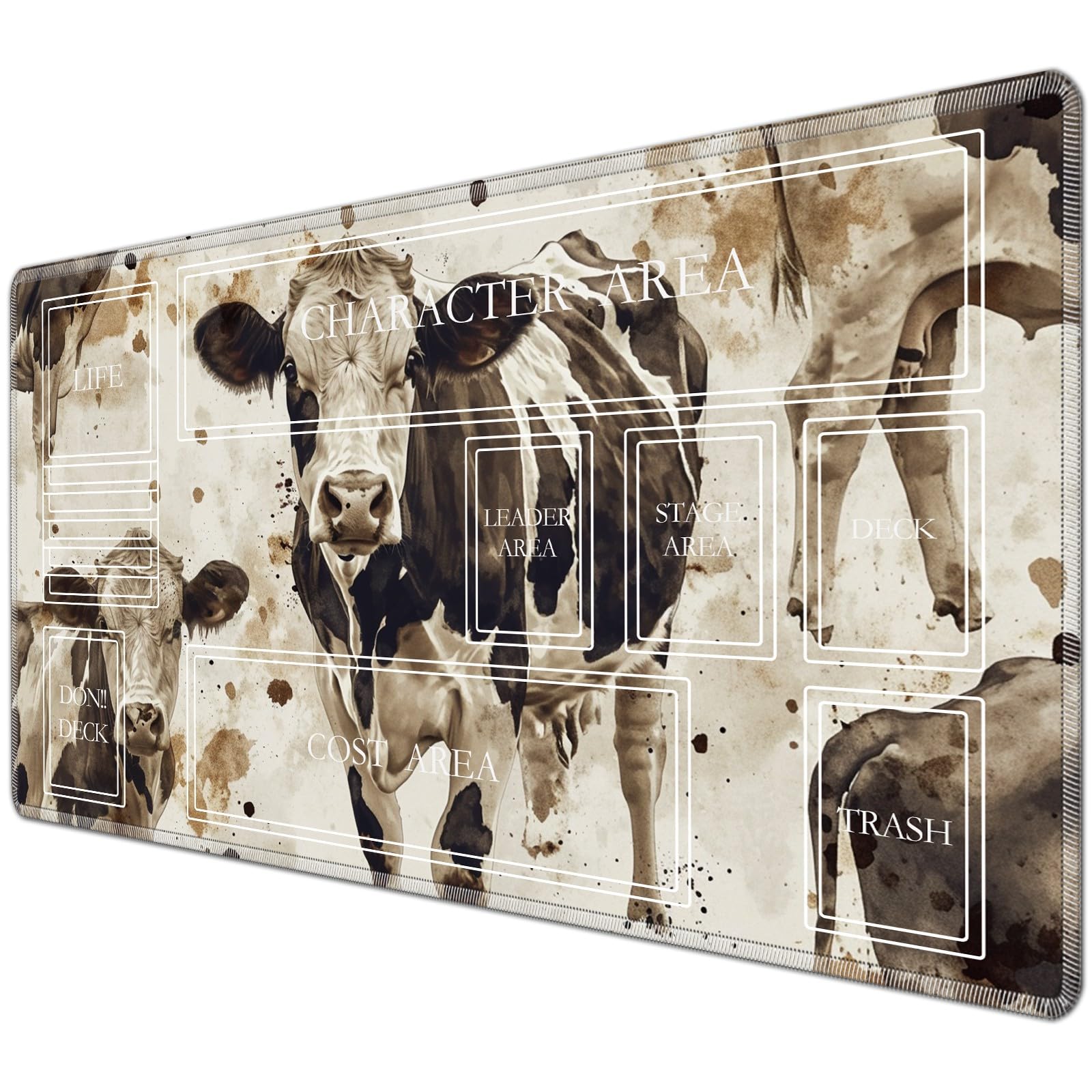 JANENFNA TCG Playmat with Magic Zones 24 x 14 inches Mousepad Compatible for OPCG CCG Trading Card Game Play Mats Smooth Rubber Surface Magic The Gathering Play Mat, Cow