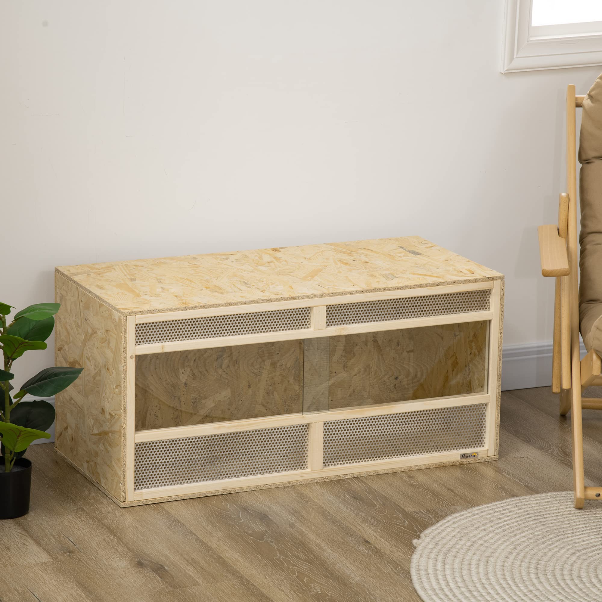 PawHut Terrarium aus OSB-Holz für Reptilien, mit Schiebetür aus Glas, 100 x 47 x 47 cm