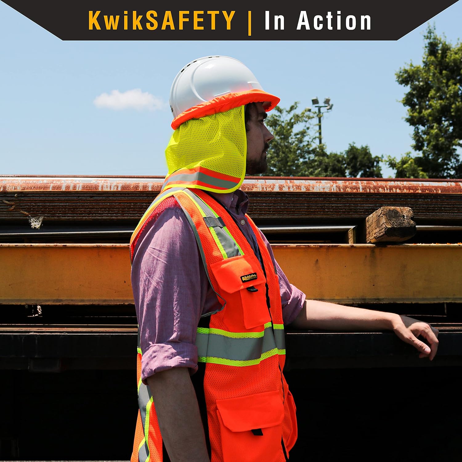 Super Cheap 🛒 KwikSafety (Charlotte, NC) VADER (10 Pack) DURABLE ELASTIC Hard Hat Sun Shade High Visibility Cooling Mesh Contrasting Reflective Strip Regular Brim Neck Protection Construction Helmet Sun Shield