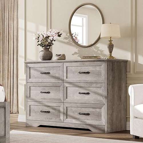 6 Drawers Dresser for Bedroom,Chest of Drawers with Wide Metal
