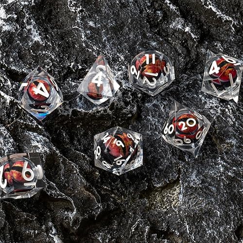 Miniatura 7 de YEMEKO Beholder'S Eye - Dados DND - Juego de dados de ojo de dragón con núcleo líquido, borde afilado, hechos a mano para Dungeons and Dragons