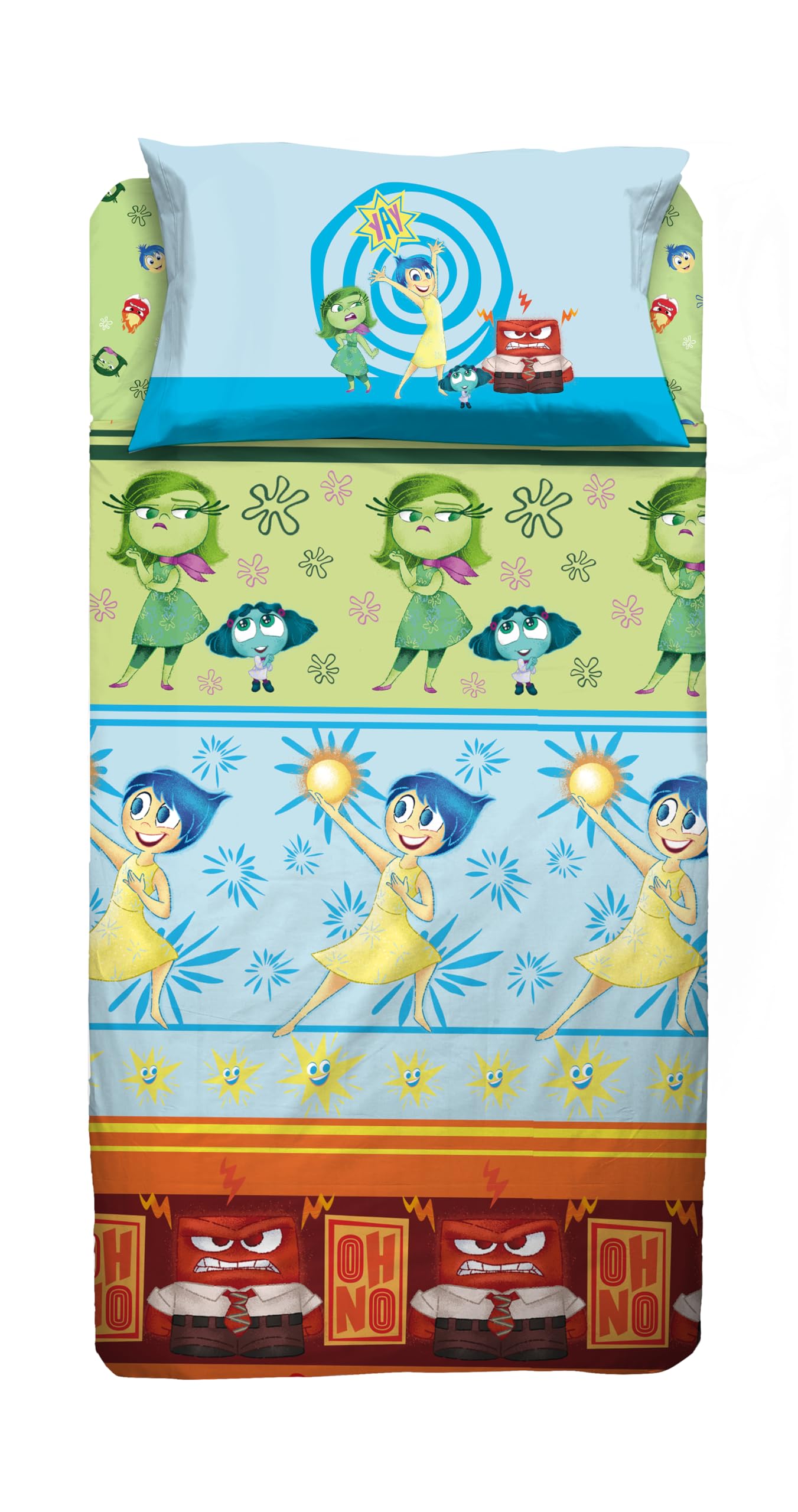 Inside Out Single Bed Sheet Set, Disney Single Bed Set, Top Sheet, Fitted Sheet, Pillowcase, Disney, 100% Cotton, Official Product