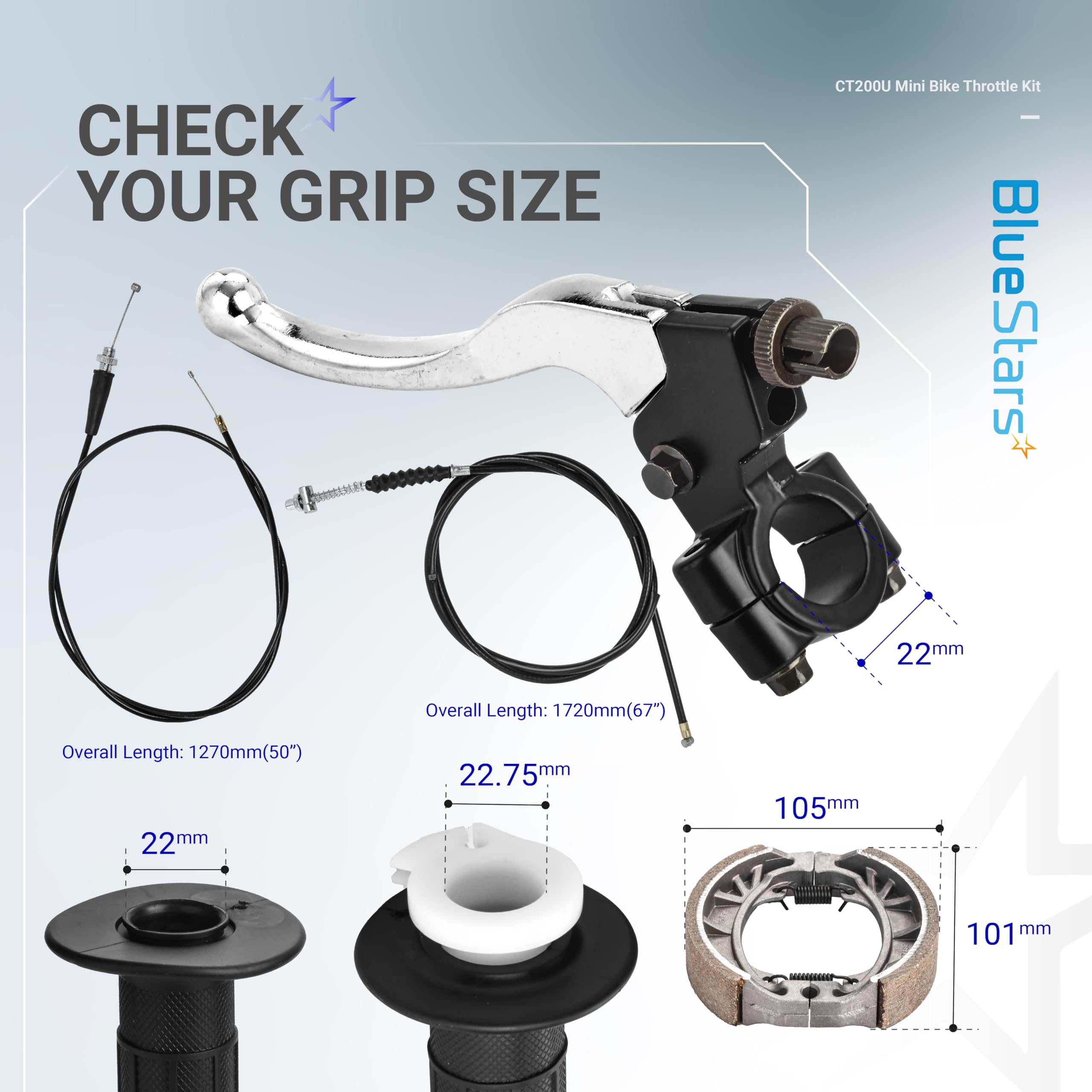 BlueStars Mini Bike Throttle Assembly Kit 7/8" 22mm Handlebars - Compatible With Coleman CT100U CC100X Baja Doodlebug DB30 Motovox MBX10 MBX11 Monster Moto MMB80 MMB105 Predator 79cc 97cc 100cc 7 thumbnail image
