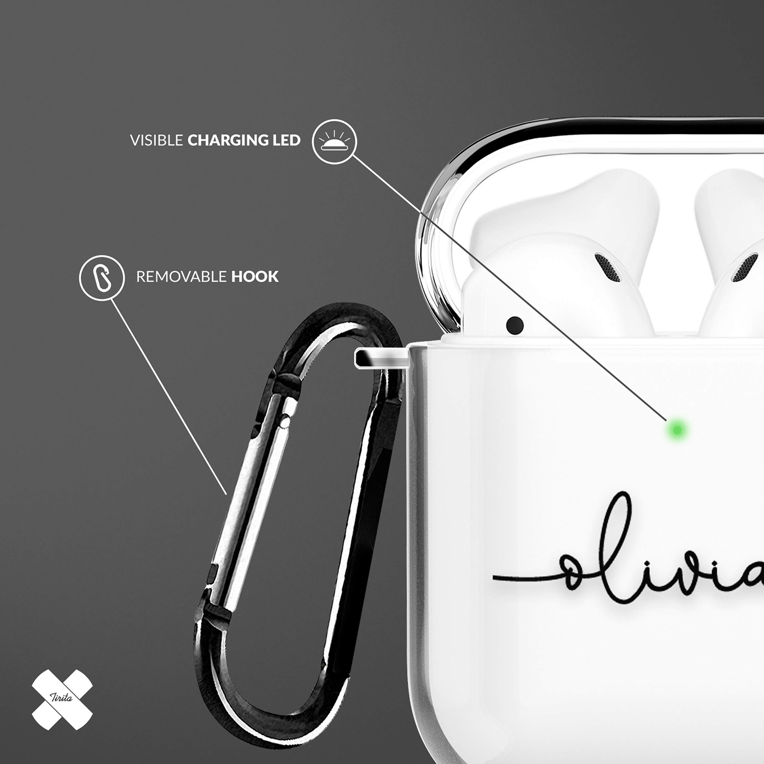 Tirita Personalised Custom Case Compatible with Apple AirPods 4th gen, Support Wireless Charging, with Carabiner, Front LED Visible [14- Golden Bee] — view 36