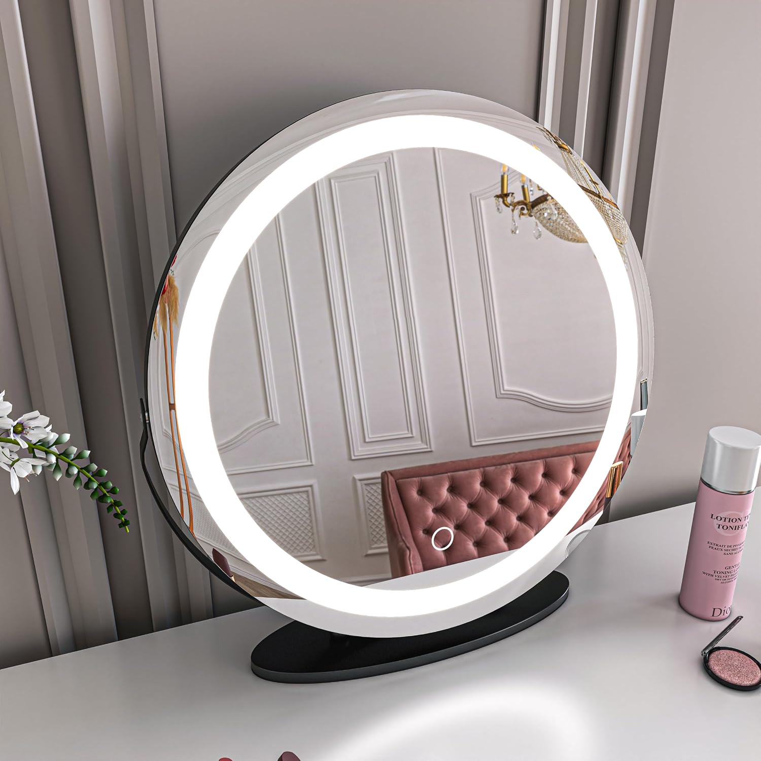 TOOLKISS 19" Makeup Mirror with Light, 3 Color Dimmable LED Lighted Makeup Mirror Touch Control for Bedroom Table Desk