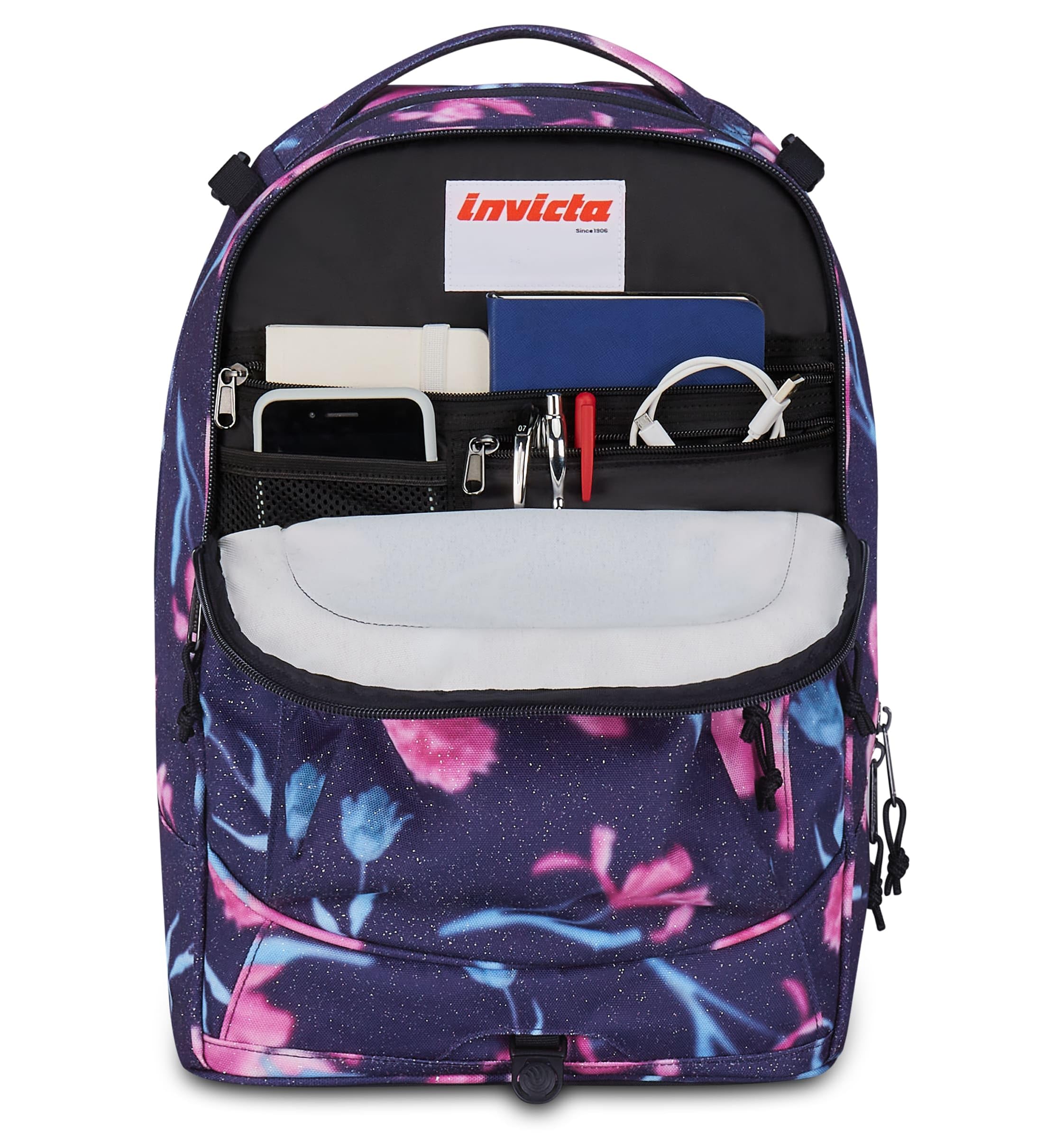 Invicta Trolley Scuola Plug Fantasy Shine, Viola, 3 in 1, Zaino Doppio Scomparto Con Carrello Sganciabile, Tasca Per PC, Tasca Per Borraccia, 34 lt, Scuola Media e Superiore, Viaggio, Zaino Ragazza