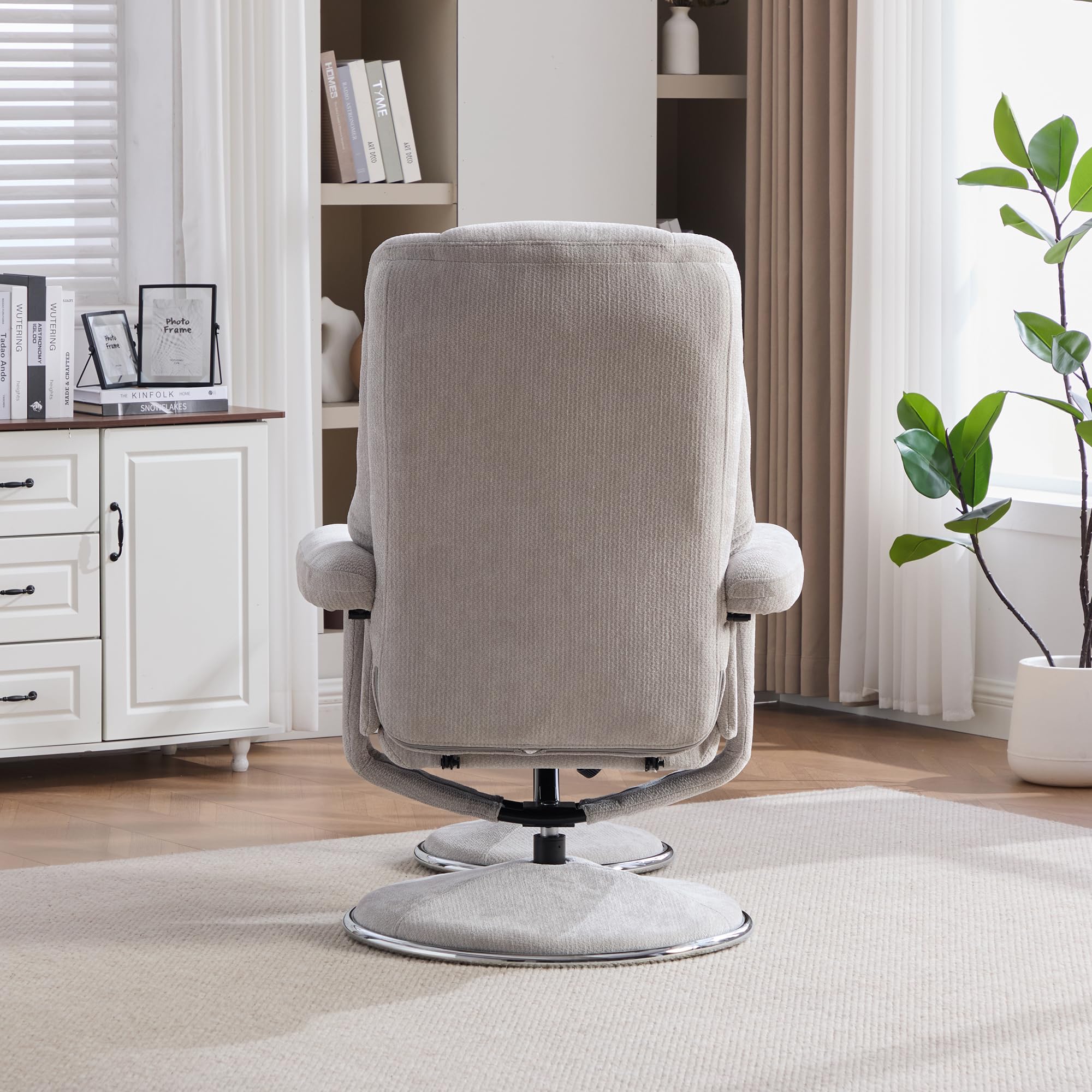 REXO Poltrona relax girevole multifunzionale con sgabello, tessuto di ciniglia, base interamente in metallo, rivestita in tessuto, estetica, stabile e affidabile, colore grigio