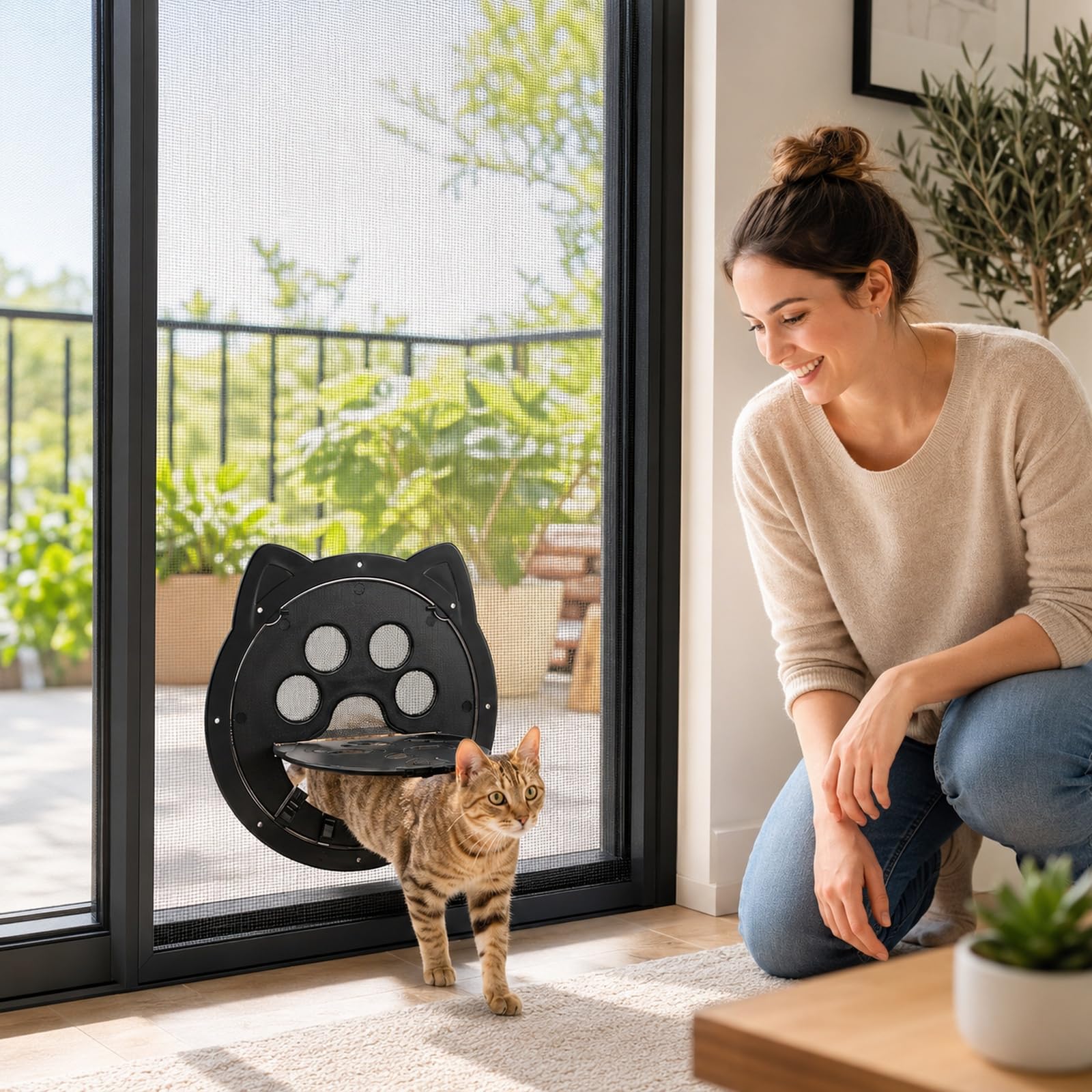 Katzenklappe für Fliegengitter 26 * 26.5cm Hundeklappe für Fliegengitter, Fliegengitter Tür mit Katzenklappe, Magnet Selbstschließend Katzentür Fliegengitter, Haustiertür für Katze & Kleine Hunde