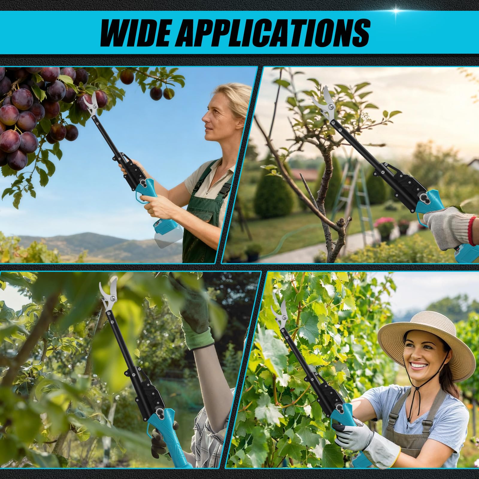 Tijeras de podar con batería de 50 cm de largo, compatible con batería Makita de 18 V (sin batería), recogedor de frutas eléctrico sin escobillas con diámetro de corte de 25 mm y piedra de afilar