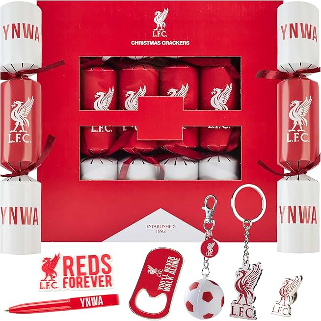 Get Trend Liverpool Pop Luxury Christmas Crackers, Pack of 6 Deluxe Football Crackers, Collectible Liverpool Gifts, Fun Novelty Christmas Party Gifts (Multi Liverpool)