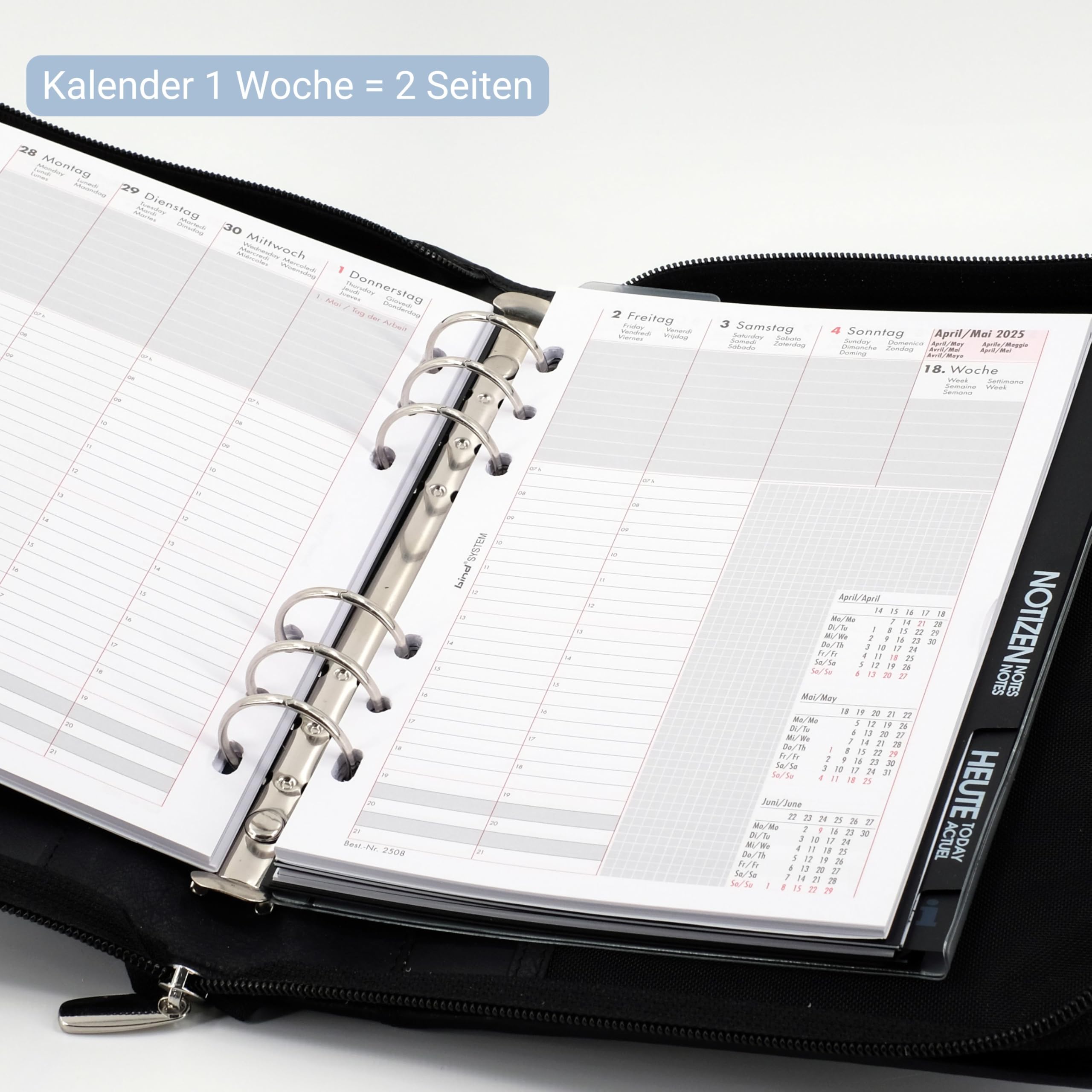 Bind T 3 - Systemplaner Organizador agenda A5 con cierre con velcro , de cuero de Nappa, negro